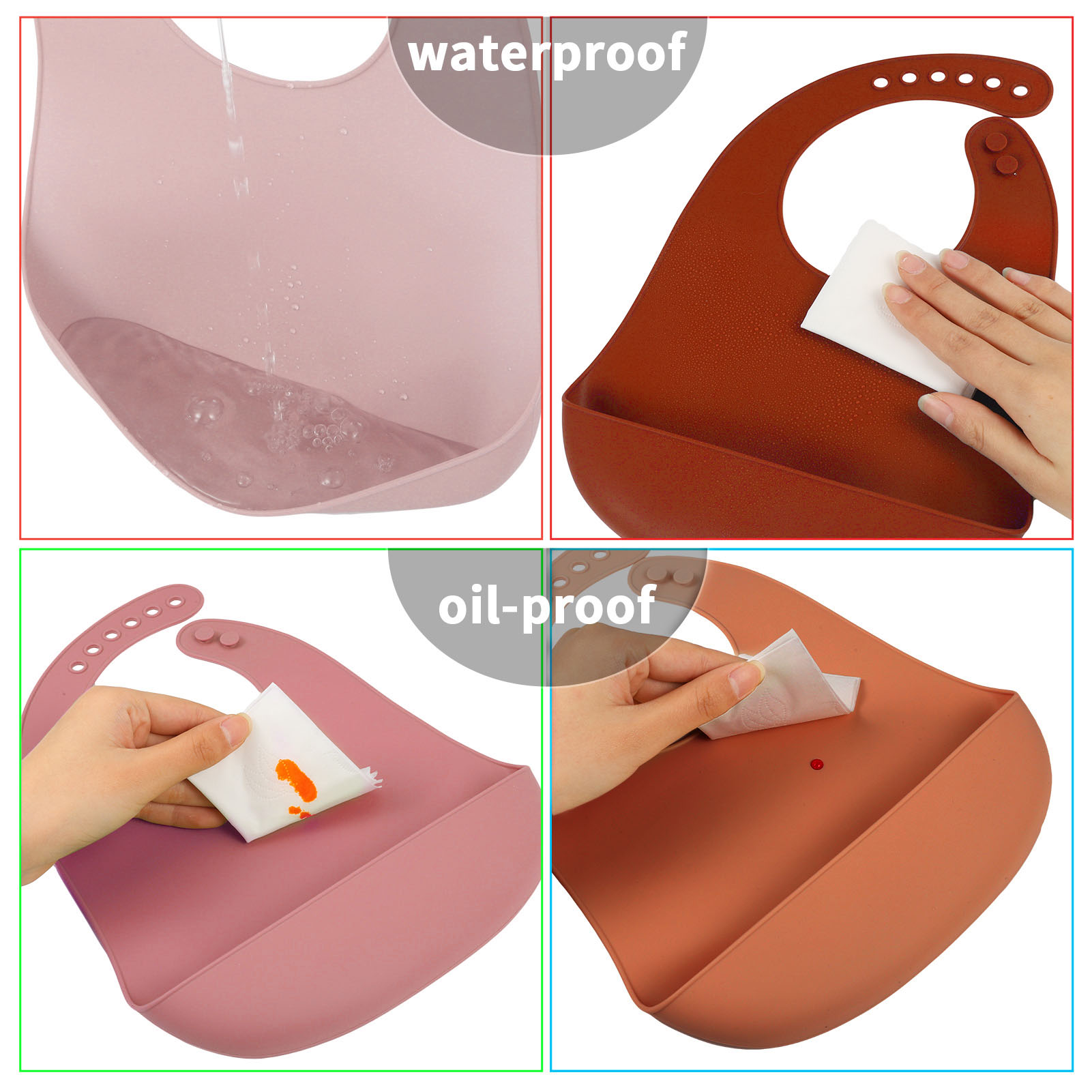 Hengguang Baby Boy and Girl Silicone Waterproof Bib with Food Catcher Pocket, 4 Piece
