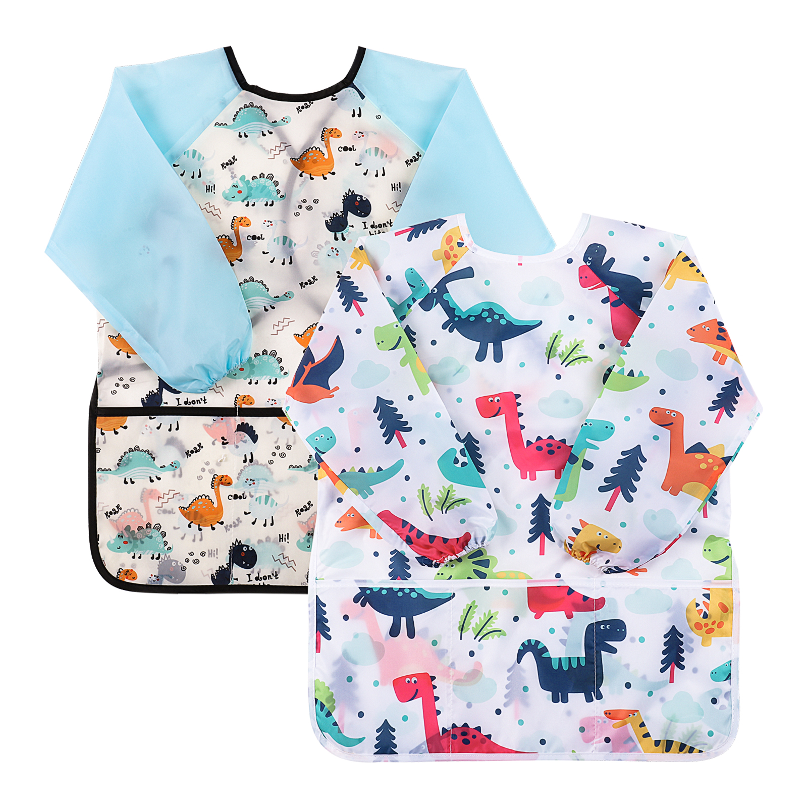 sixwipe Kids Art Smocks, 2 Pack Kids Painting Apron for Arts & Crafts, Dinosaur Painting Apron for Children, Artist Smock with Long Sleeve for Age 3-8 Years
