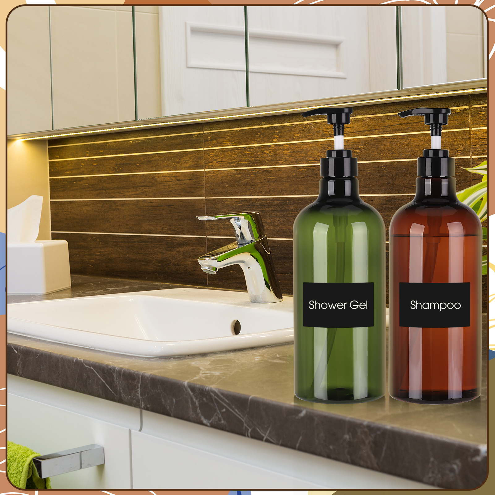 Abaima 2 Pack 32oz Empty Pump Bottle, 1000ml Shampoo And Conditioner Dispenser Bottle,1 Liter Refillable Clear Shower Soap Dispenser Bottle With Silicone Funnels And Labels