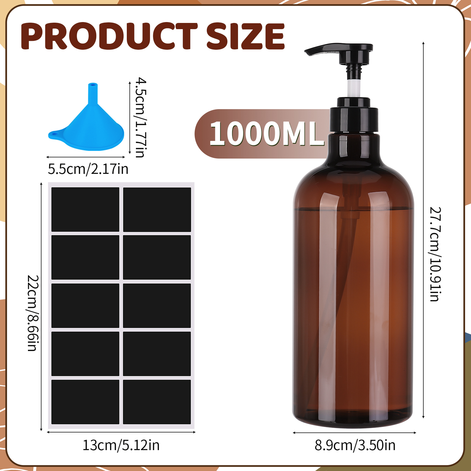 Abaima 2 Pack 32oz Empty Pump Bottle, 1000ml Shampoo And Conditioner Dispenser Bottle,1 Liter Refillable Clear Shower Soap Dispenser Bottle With Silicone Funnels And Labels