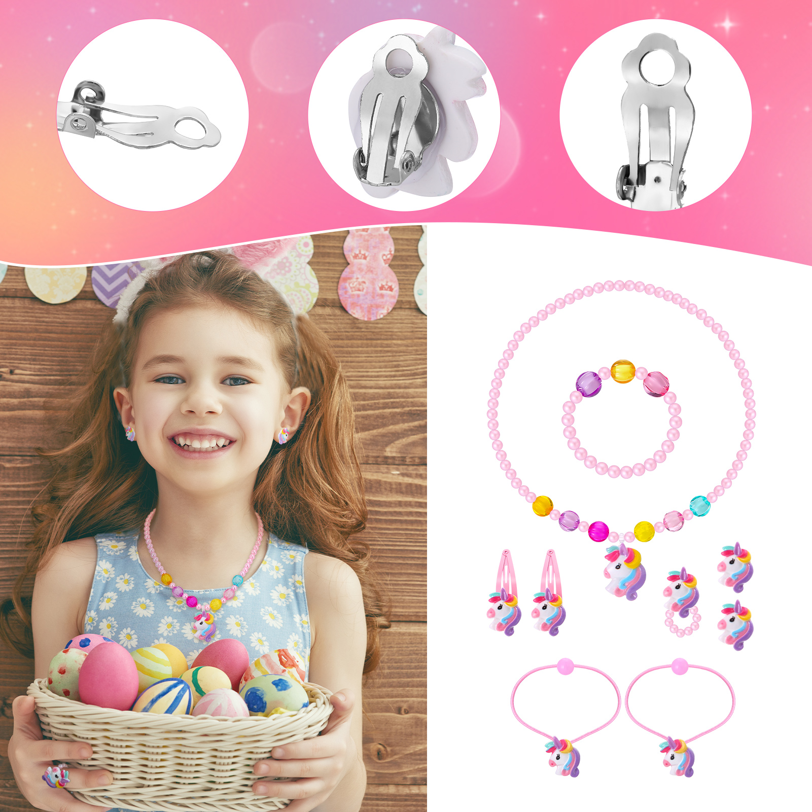 sixwipe 13Pcs Little Girl Unicorn Purse Set, Cute Kids Purse Crossbody Bags with Kids Dress Up Jewelry Set Pretend Play Accessories, Birthday Presents Unicorn Gifts Toy for Girl, Toddler