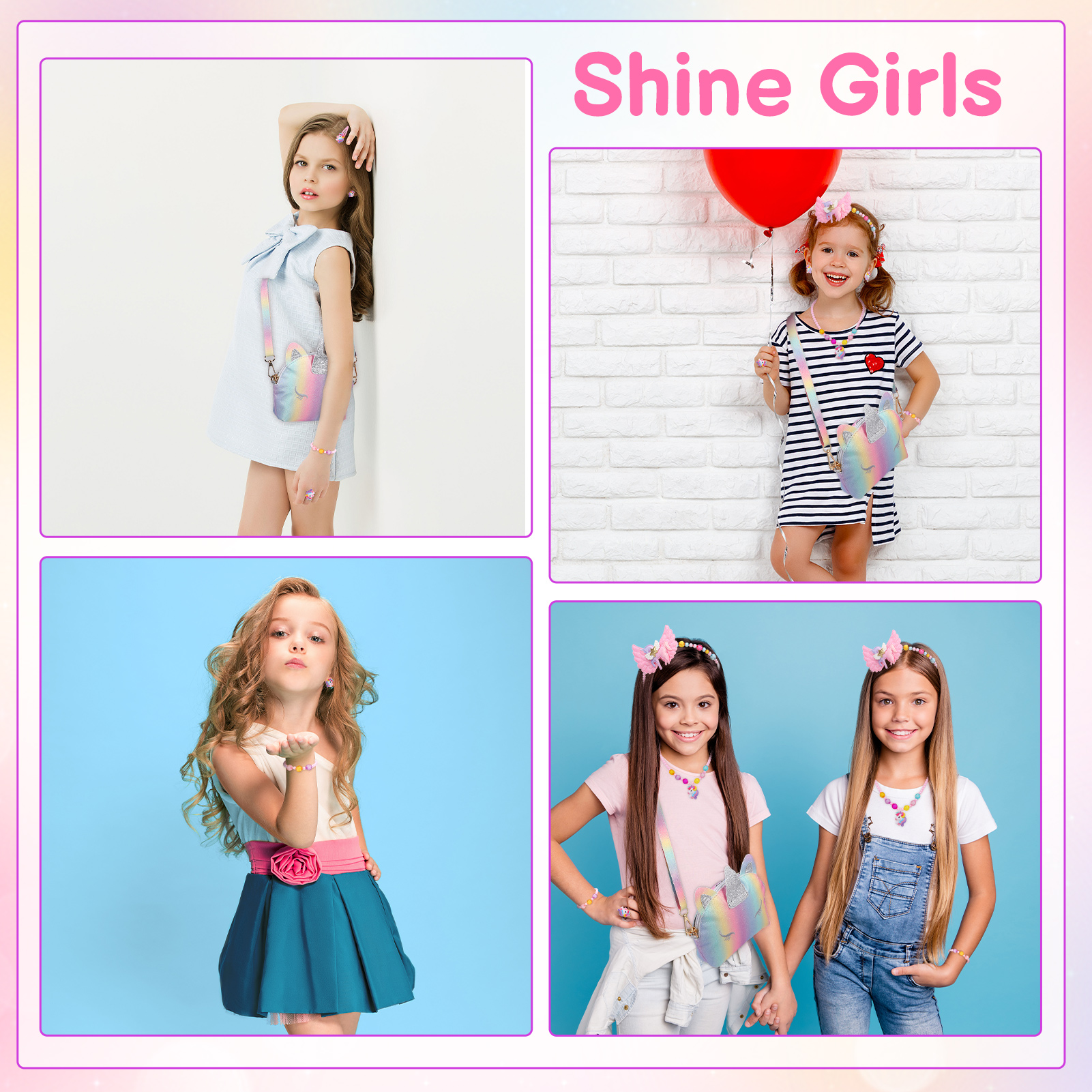 sixwipe 13Pcs Little Girl Unicorn Purse Set, Cute Kids Purse Crossbody Bags with Kids Dress Up Jewelry Set Pretend Play Accessories, Birthday Presents Unicorn Gifts Toy for Girl, Toddler