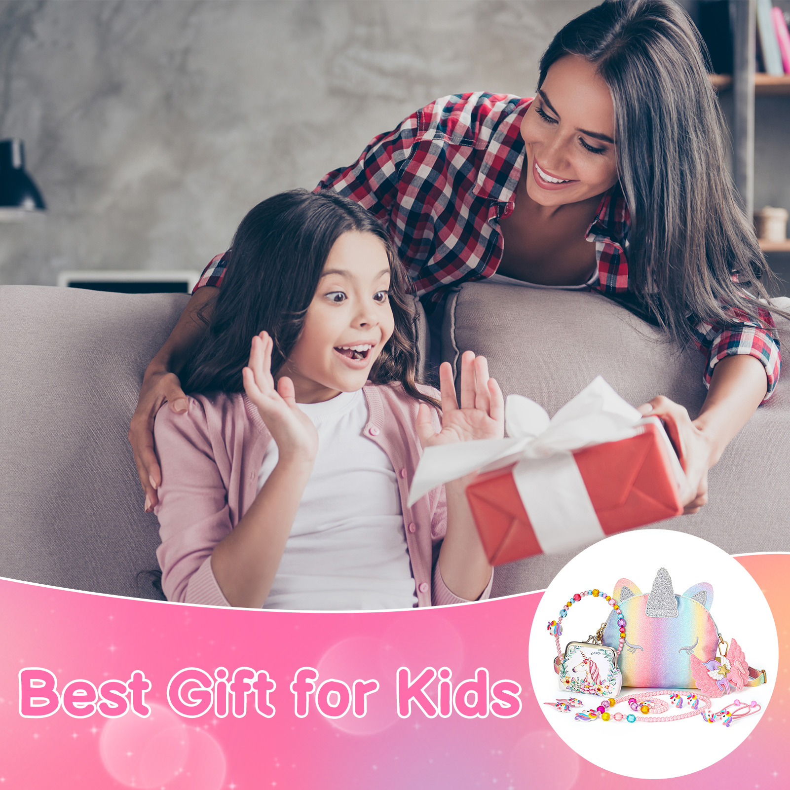 sixwipe 13Pcs Little Girl Unicorn Purse Set, Cute Kids Purse Crossbody Bags with Kids Dress Up Jewelry Set Pretend Play Accessories, Birthday Presents Unicorn Gifts Toy for Girl, Toddler