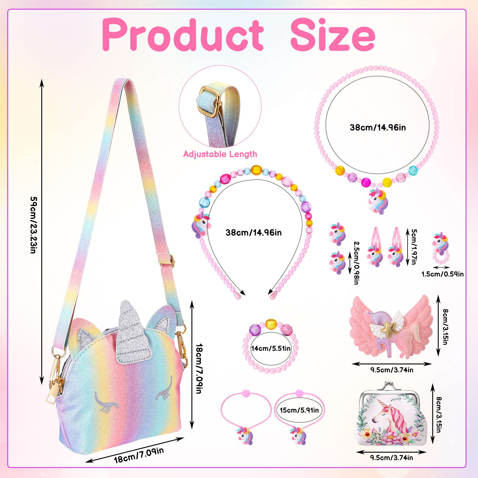 sixwipe 13Pcs Little Girl Unicorn Purse Set, Cute Kids Purse Crossbody Bags with Kids Dress Up Jewelry Set Pretend Play Accessories, Birthday Presents Unicorn Gifts Toy for Girl, Toddler