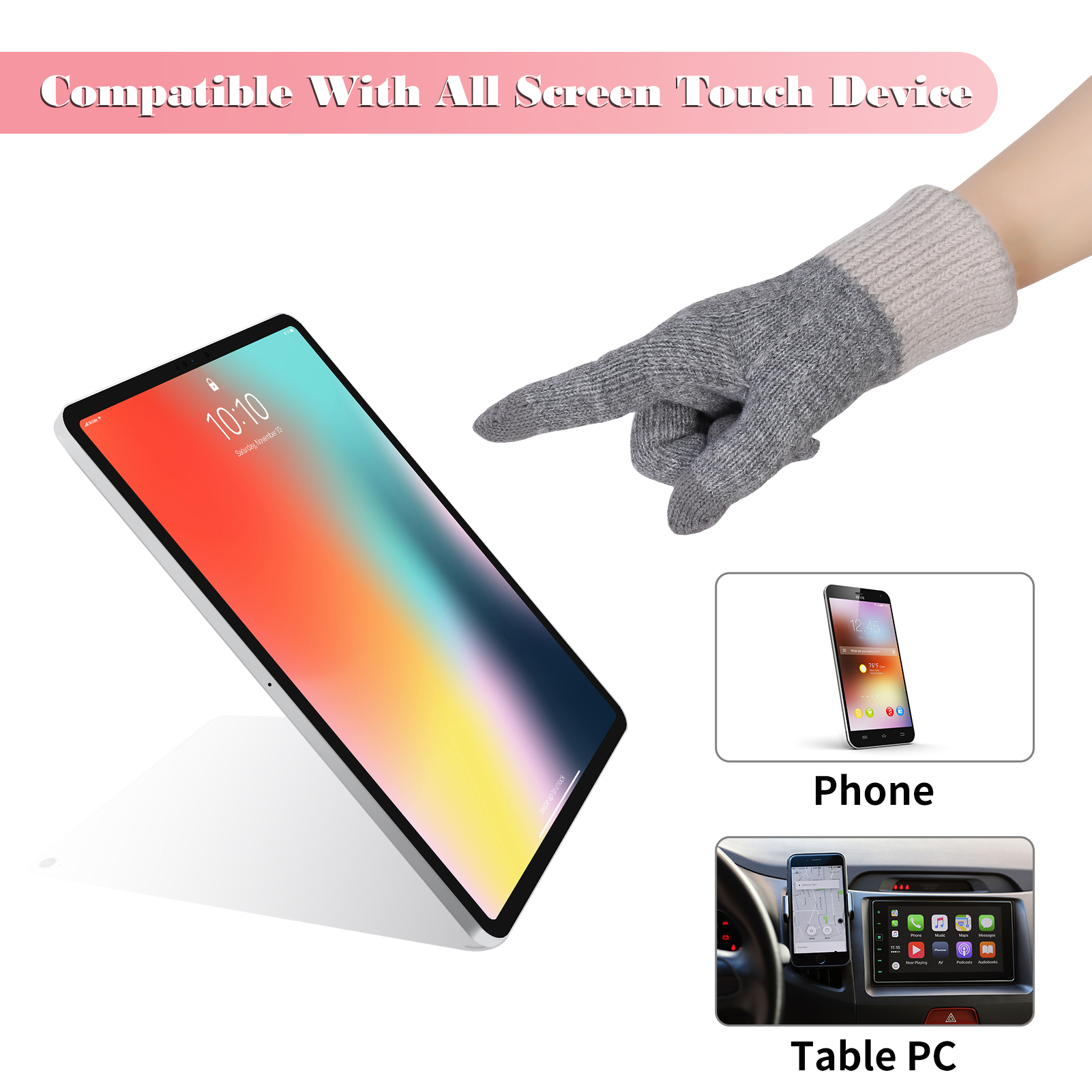 Armscye 3 Pairs Women Gloves, Winter Touch Screen Gloves, Warm Fleece Lined Knit Gloves, Elastic Cuff Winter Texting Gloves, Knitted Gloves for Running Driving Cycling Climbing