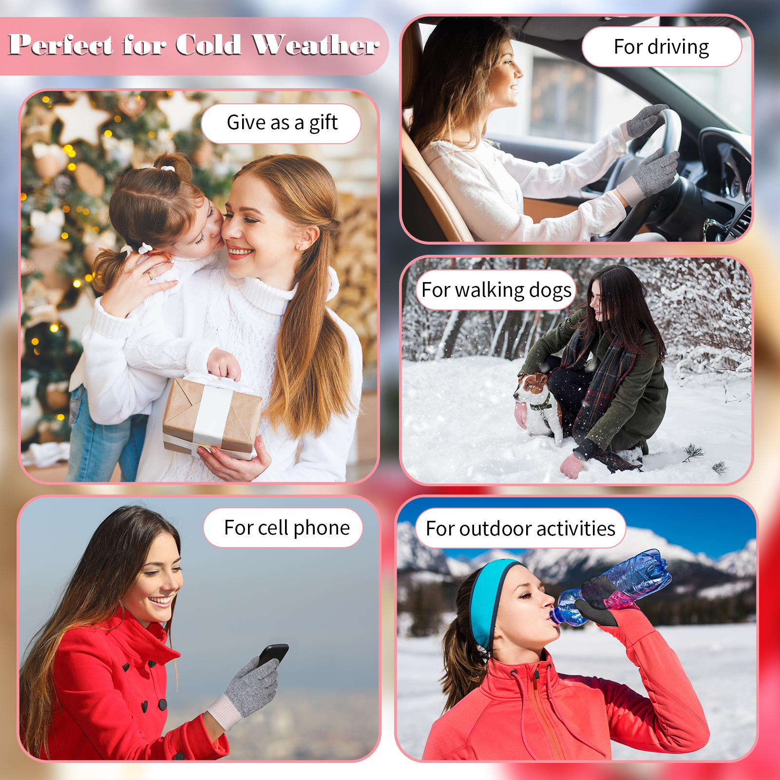 Armscye 3 Pairs Women Gloves, Winter Touch Screen Gloves, Warm Fleece Lined Knit Gloves, Elastic Cuff Winter Texting Gloves, Knitted Gloves for Running Driving Cycling Climbing