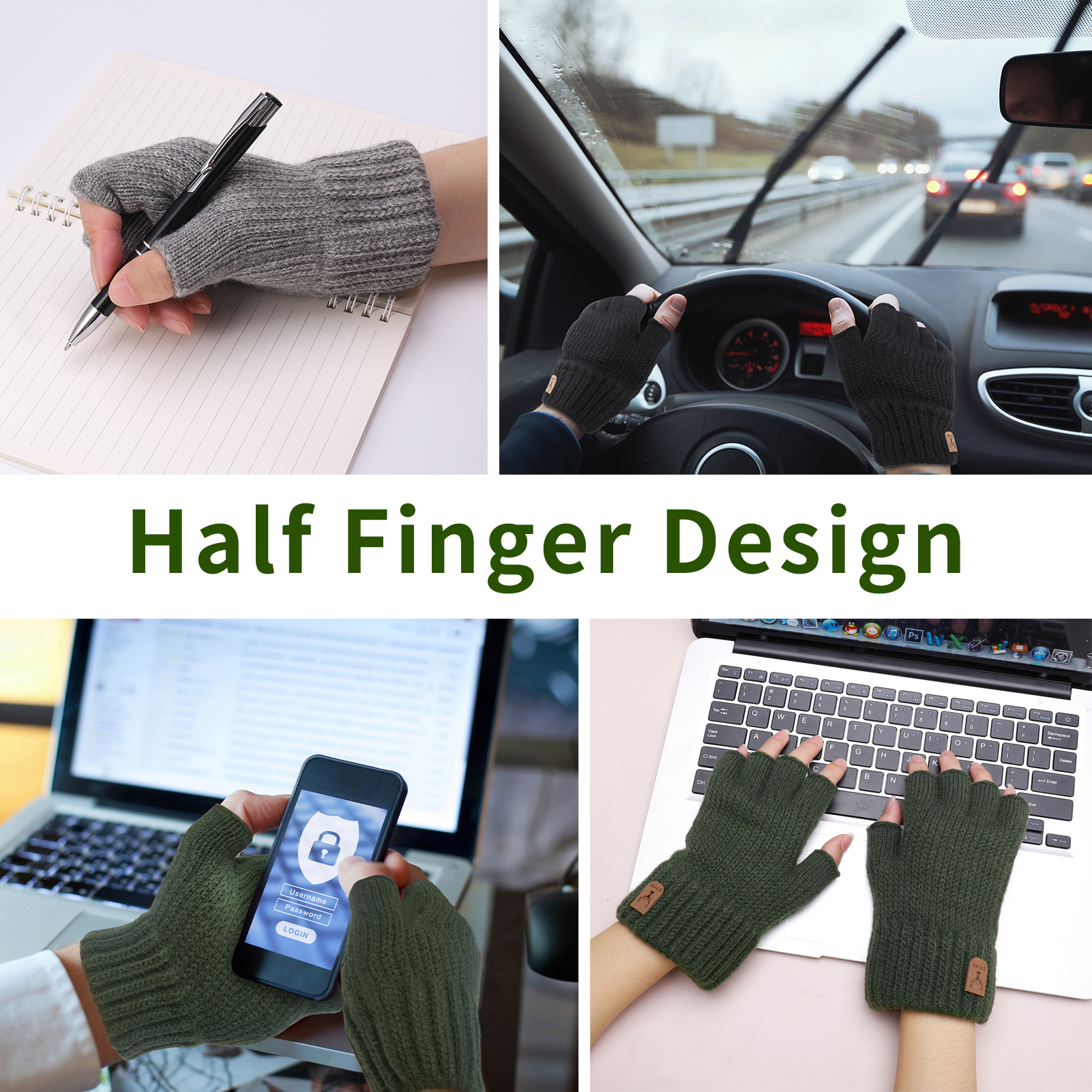 Armscye 3 Pairs Fingerless Gloves for Men Women, Half Finger Gloves, Uniseex Winter Warm Knitted Gloves for Working Running Biking Driving