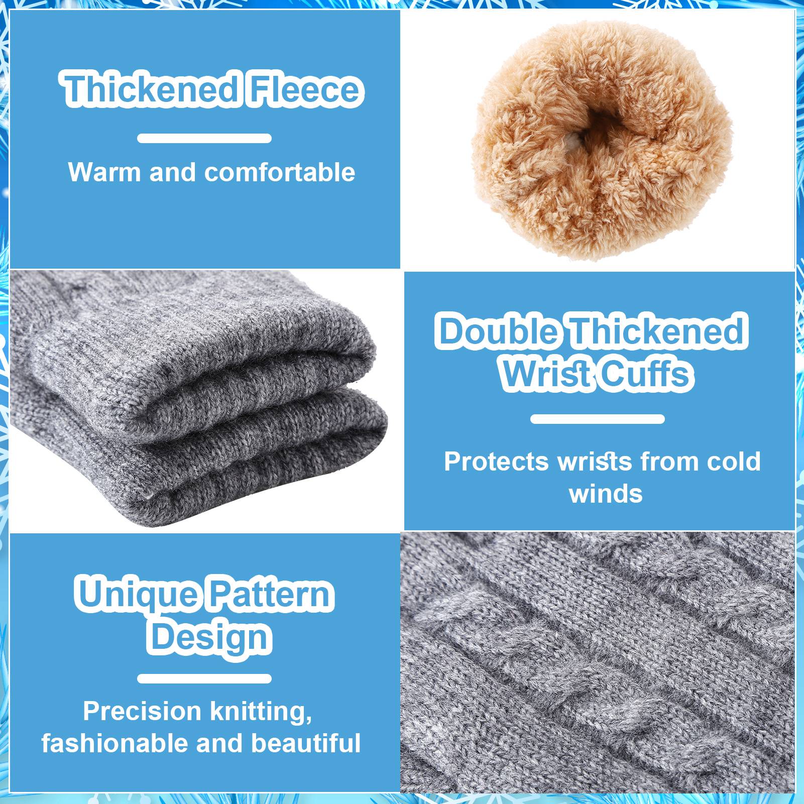 Armscye 2 Pairs Winter Gloves for Men Women, Touch Screen Texting Warm Gloves with Thermal Soft Knit Lining, Warm Knit Glove for Running Driving Hiking, Black/Light Grey, One Size