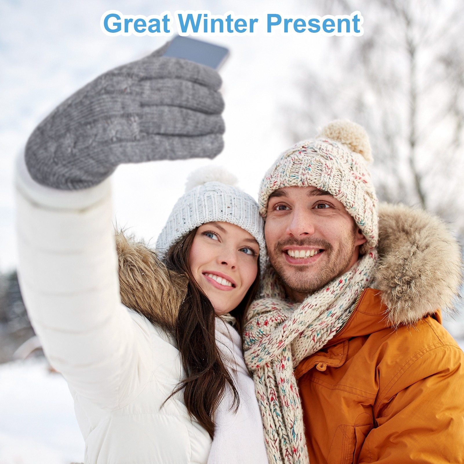 Armscye 2 Pairs Winter Gloves for Men Women, Touch Screen Texting Warm Gloves with Thermal Soft Knit Lining, Warm Knit Glove for Running Driving Hiking, Black/Light Grey, One Size