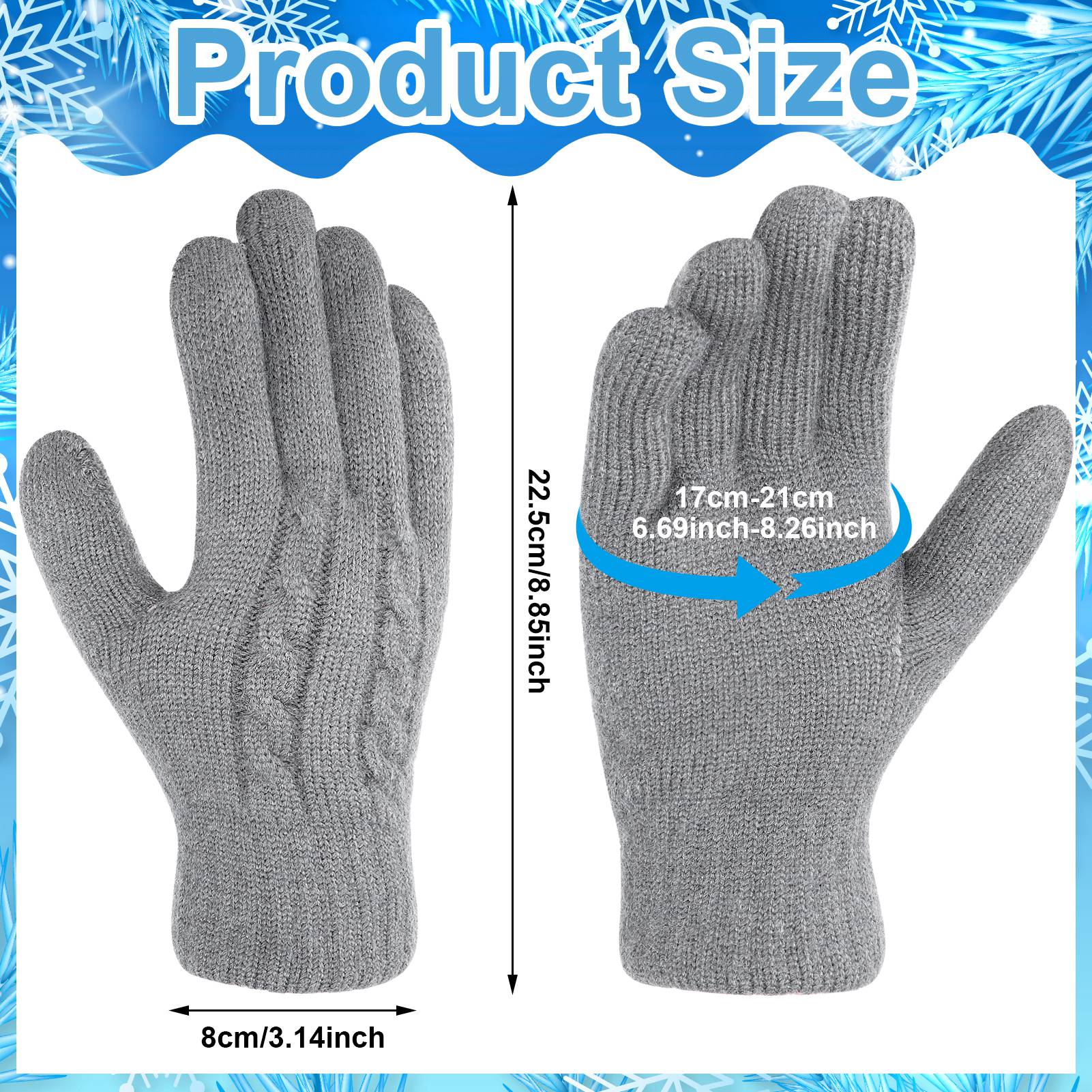 Armscye 2 Pairs Winter Gloves for Men Women, Touch Screen Texting Warm Gloves with Thermal Soft Knit Lining, Warm Knit Glove for Running Driving Hiking, Black/Light Grey, One Size