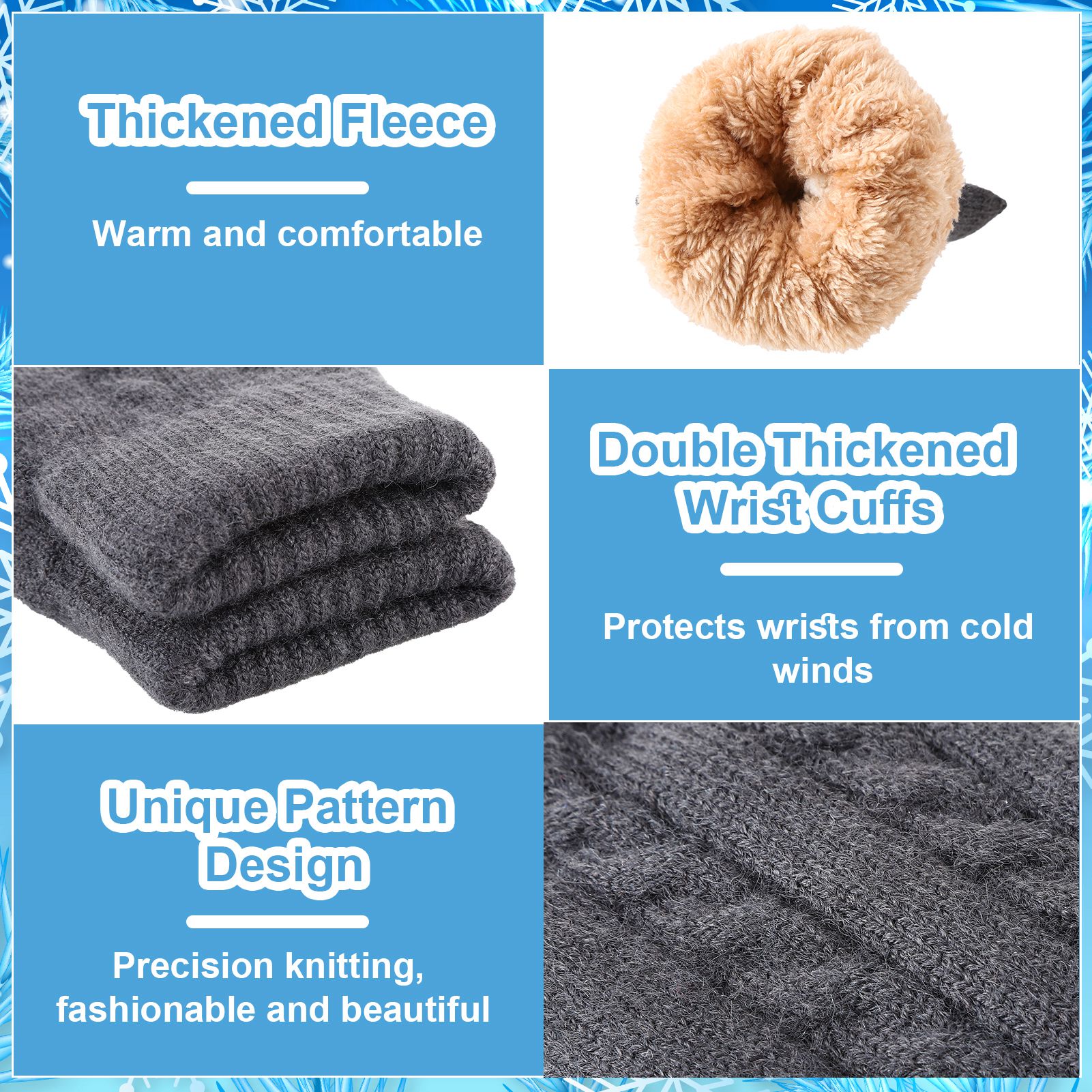 Armscye 2 Pairs Winter Gloves for Men Women, Touch Screen Texting Warm Gloves with Thermal Soft Knit Lining, Warm Knit Glove for Running Driving Hiking, Black/Grey, One Size