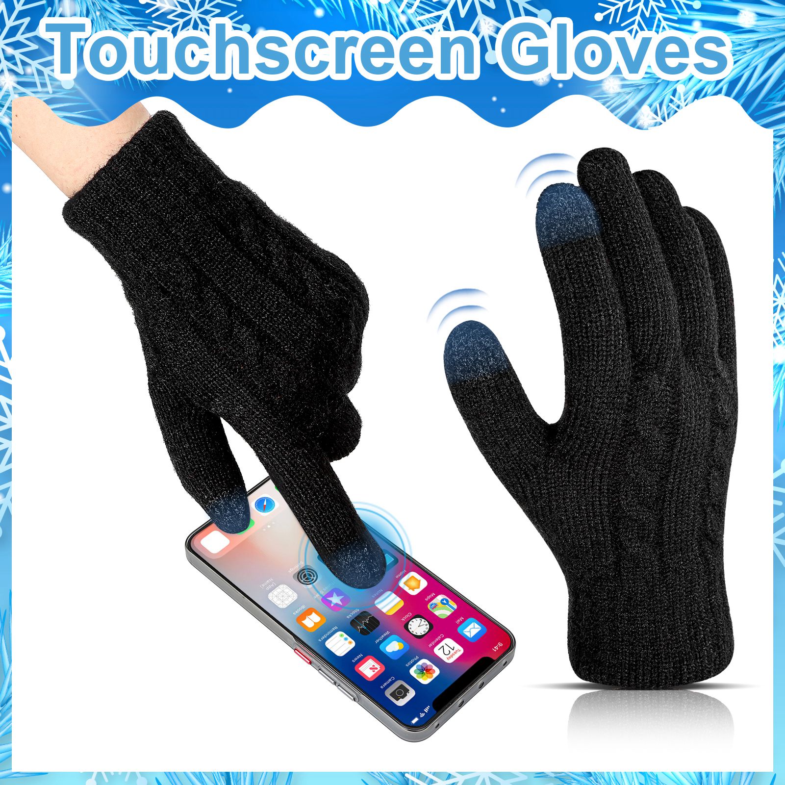 Armscye 2 Pairs Winter Gloves for Men Women, Touch Screen Texting Warm Gloves with Thermal Soft Knit Lining, Warm Knit Glove for Running Driving Hiking, Black/Grey, One Size