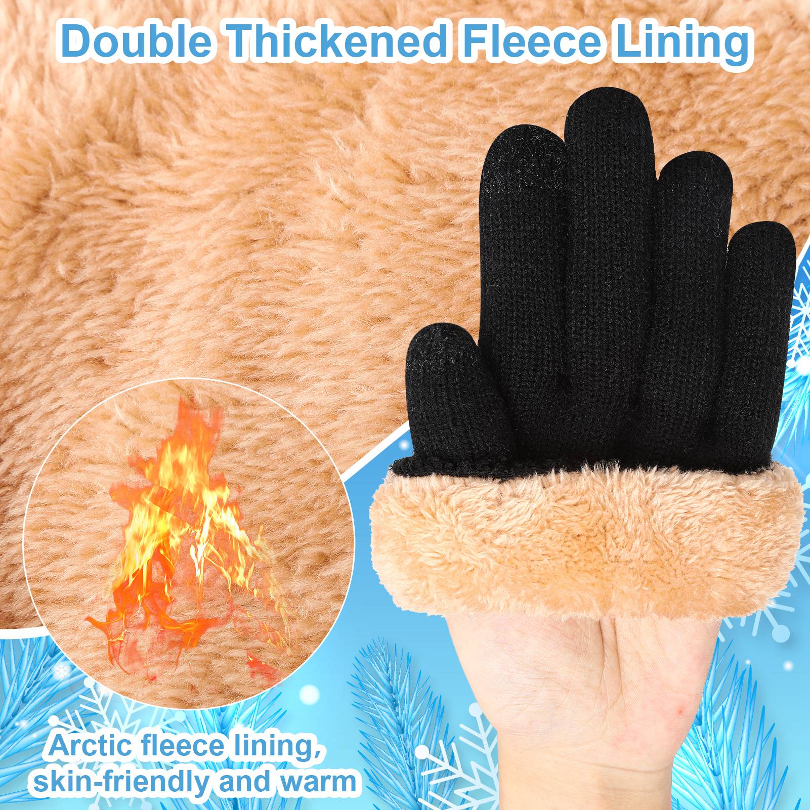 Armscye 2 Pairs Winter Gloves for Men Women, Touch Screen Texting Warm Gloves with Thermal Soft Knit Lining, Warm Knit Glove for Running Driving Hiking, Black/Grey, One Size