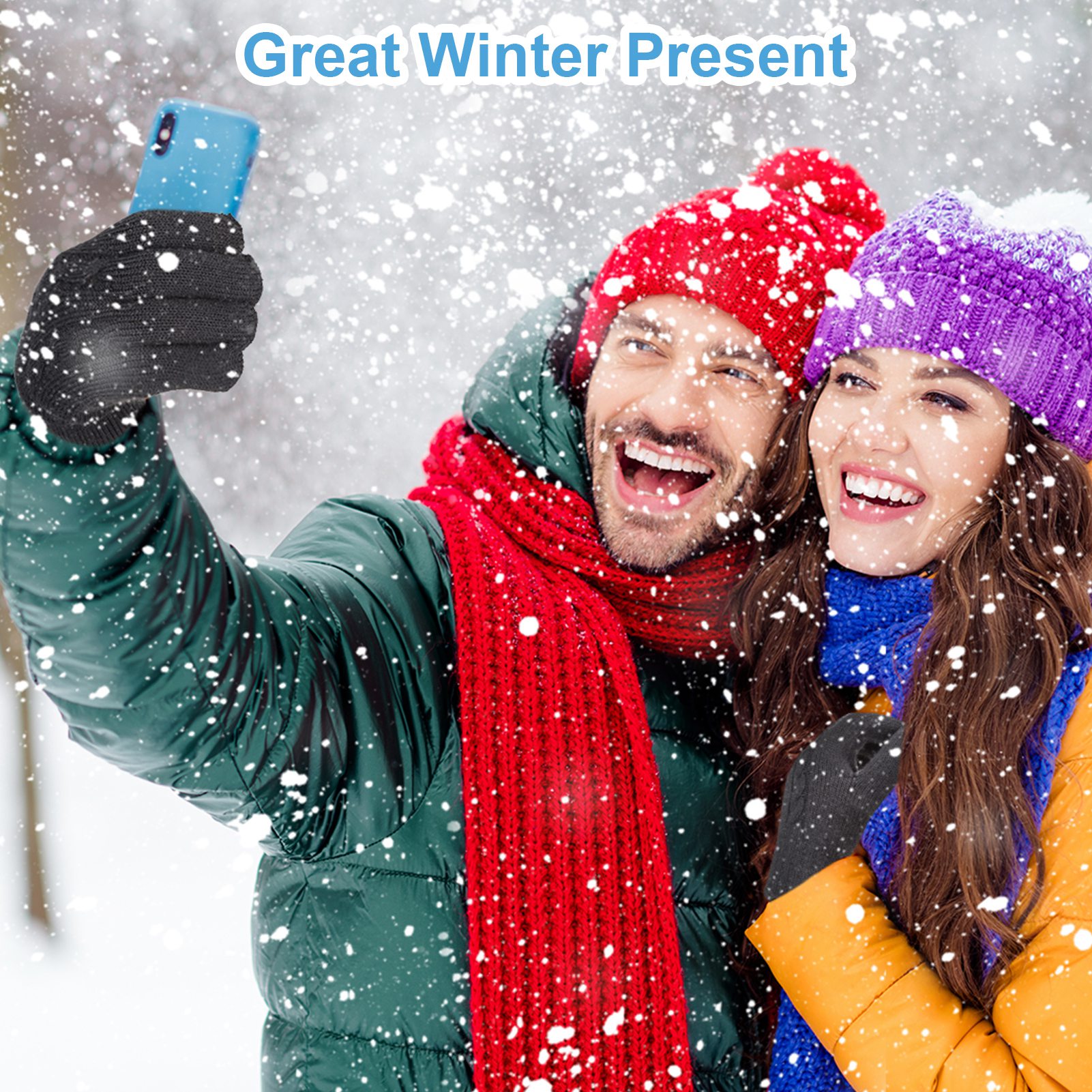 Armscye 2 Pairs Winter Gloves for Men Women, Touch Screen Texting Warm Gloves with Thermal Soft Knit Lining, Warm Knit Glove for Running Driving Hiking, Black/Grey, One Size