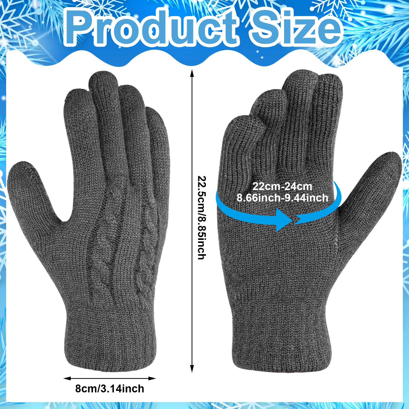Armscye 2 Pairs Winter Gloves for Men Women, Touch Screen Texting Warm Gloves with Thermal Soft Knit Lining, Warm Knit Glove for Running Driving Hiking, Black/Grey, One Size