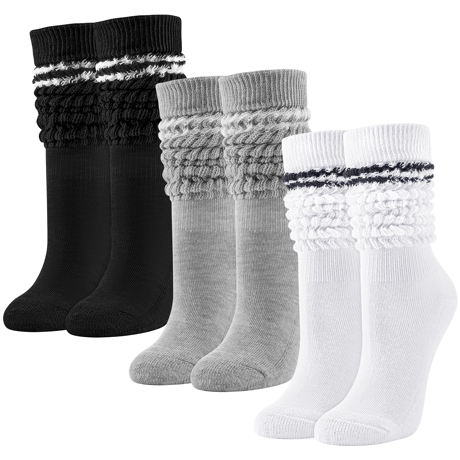 Armscye 3 Pairs Slouch Socks for Women, Soft Extra Long Scrunch Knee High Sock, Knitted Sock Cotton Scrunchie Socks For Women Cotton Wear at any Length Sock, Size 9 to 11