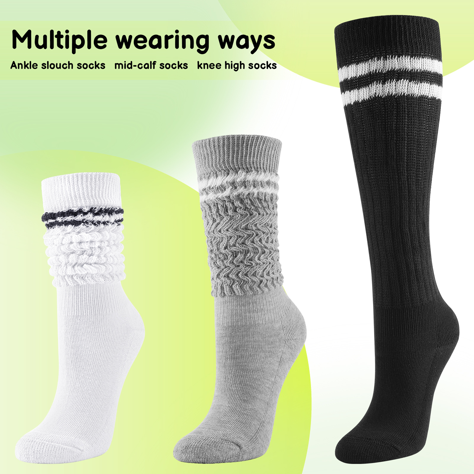 Armscye 3 Pairs Slouch Socks for Women, Soft Extra Long Scrunch Knee High Sock, Knitted Sock Cotton Scrunchie Socks For Women Cotton Wear at any Length Sock, Size 9 to 11