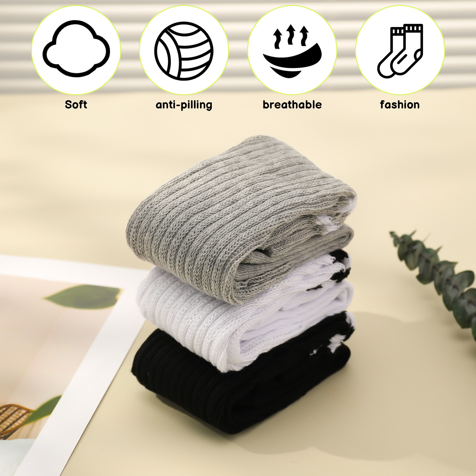 Armscye 3 Pairs Slouch Socks for Women, Soft Extra Long Scrunch Knee High Sock, Knitted Sock Cotton Scrunchie Socks For Women Cotton Wear at any Length Sock, Size 9 to 11