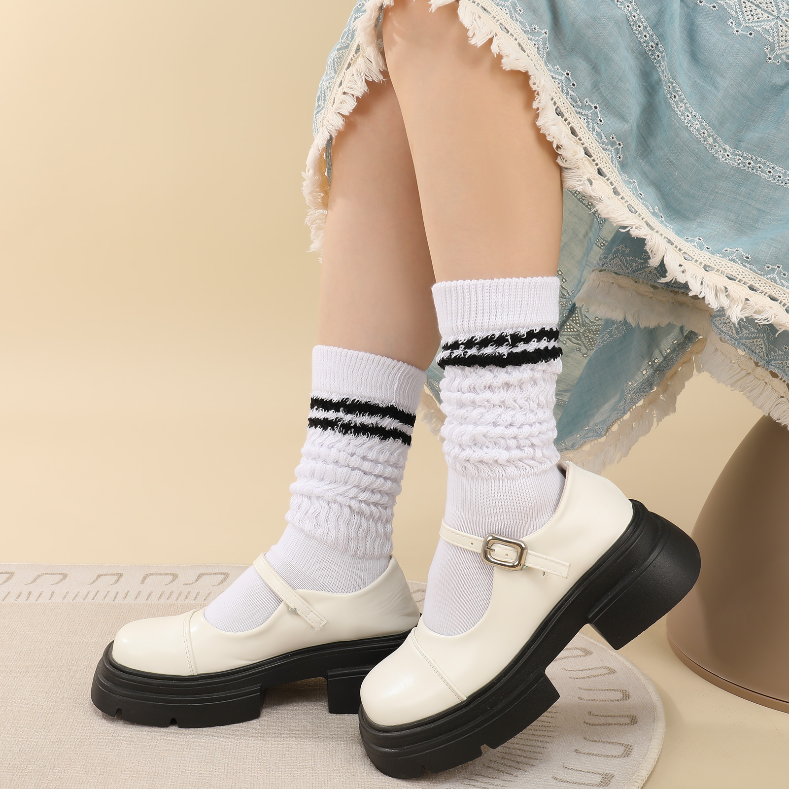 Armscye 3 Pairs Slouch Socks for Women, Soft Extra Long Scrunch Knee High Sock, Knitted Sock Cotton Scrunchie Socks For Women Cotton Wear at any Length Sock, Size 9 to 11