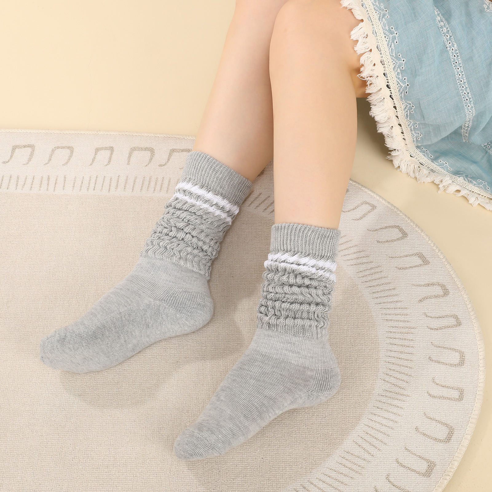 Armscye 3 Pairs Slouch Socks for Women, Soft Extra Long Scrunch Knee High Sock, Knitted Sock Cotton Scrunchie Socks For Women Cotton Wear at any Length Sock, Size 9 to 11