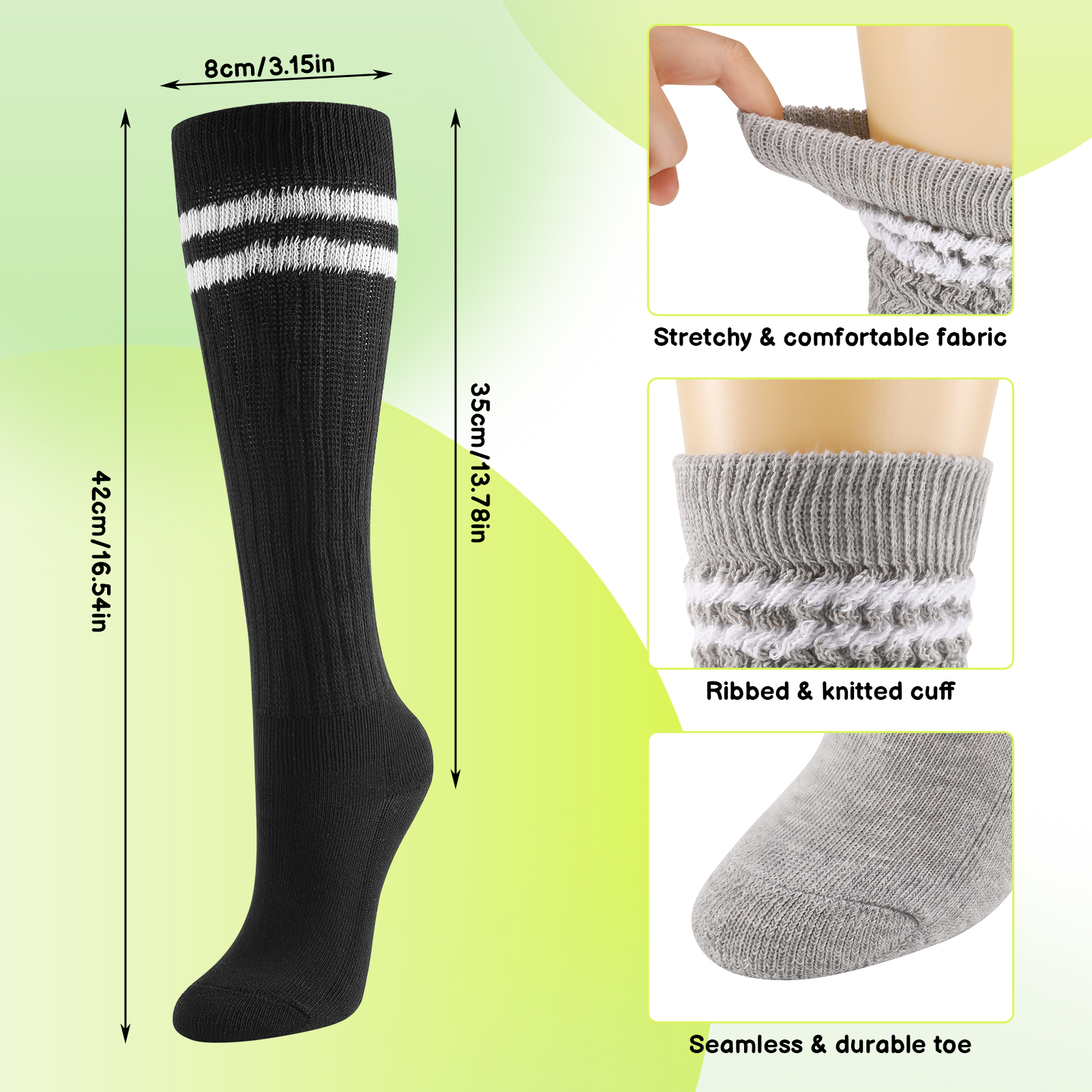 Armscye 3 Pairs Slouch Socks for Women, Soft Extra Long Scrunch Knee High Sock, Knitted Sock Cotton Scrunchie Socks For Women Cotton Wear at any Length Sock, Size 9 to 11