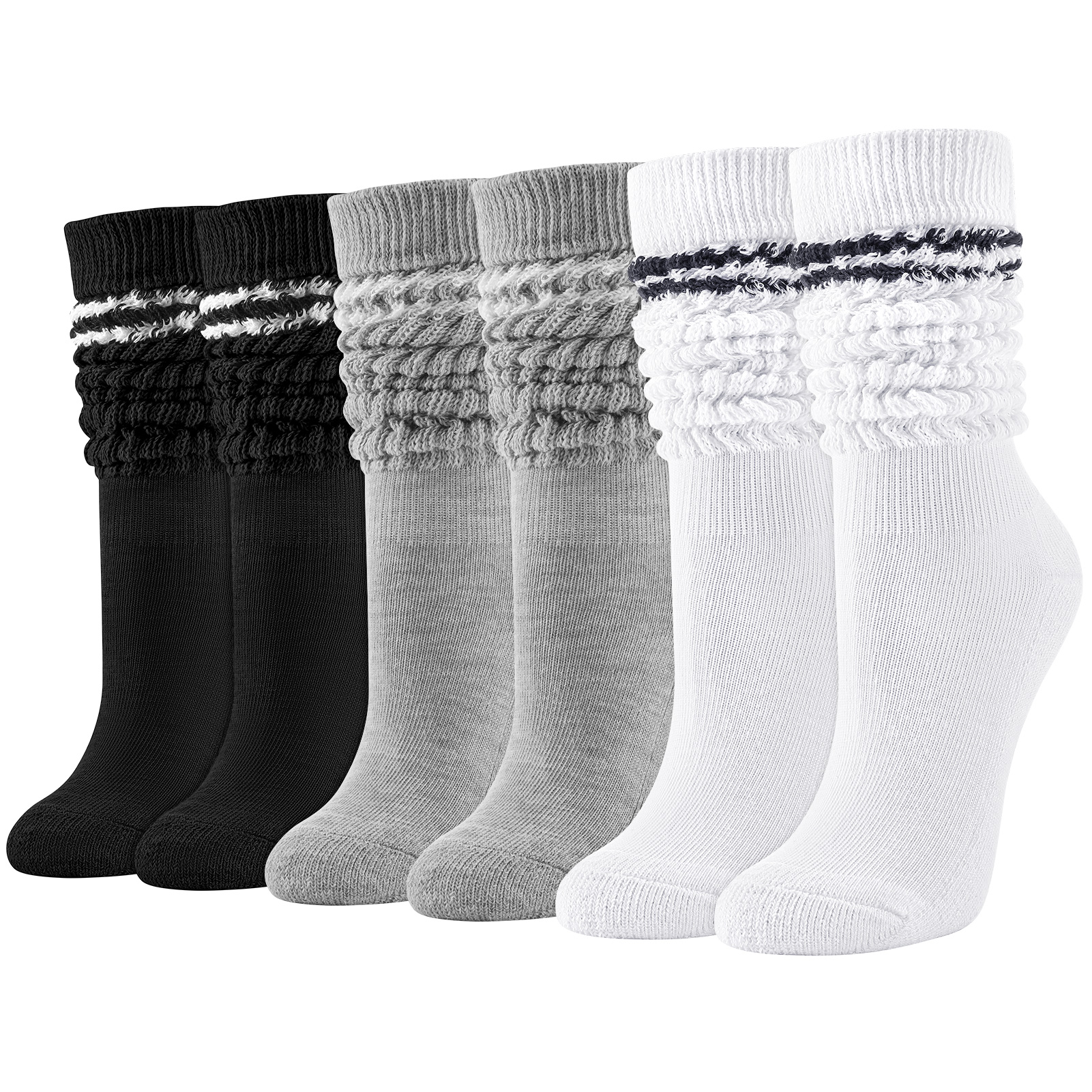 Armscye 3 Pairs Slouch Socks for Women, Soft Extra Long Scrunch Knee High Sock, Knitted Sock Cotton Scrunchie Socks For Women Cotton Wear at any Length Sock, Size 9 to 11