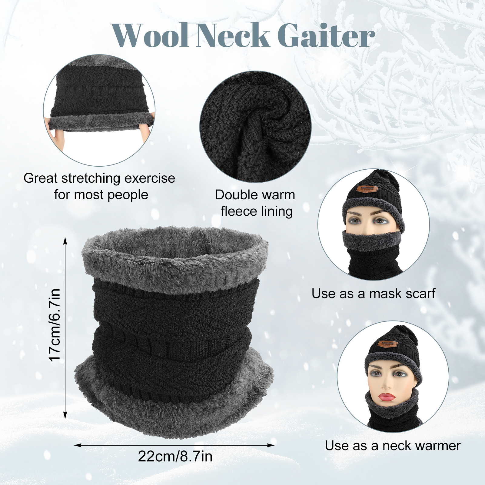 Bocaoying 5 Pcs Winter Hat Scarf Gloves Set, Winter Fleece Lined Beanie Hat Scarf Sock Touchscreen Gloves Set for Men Women