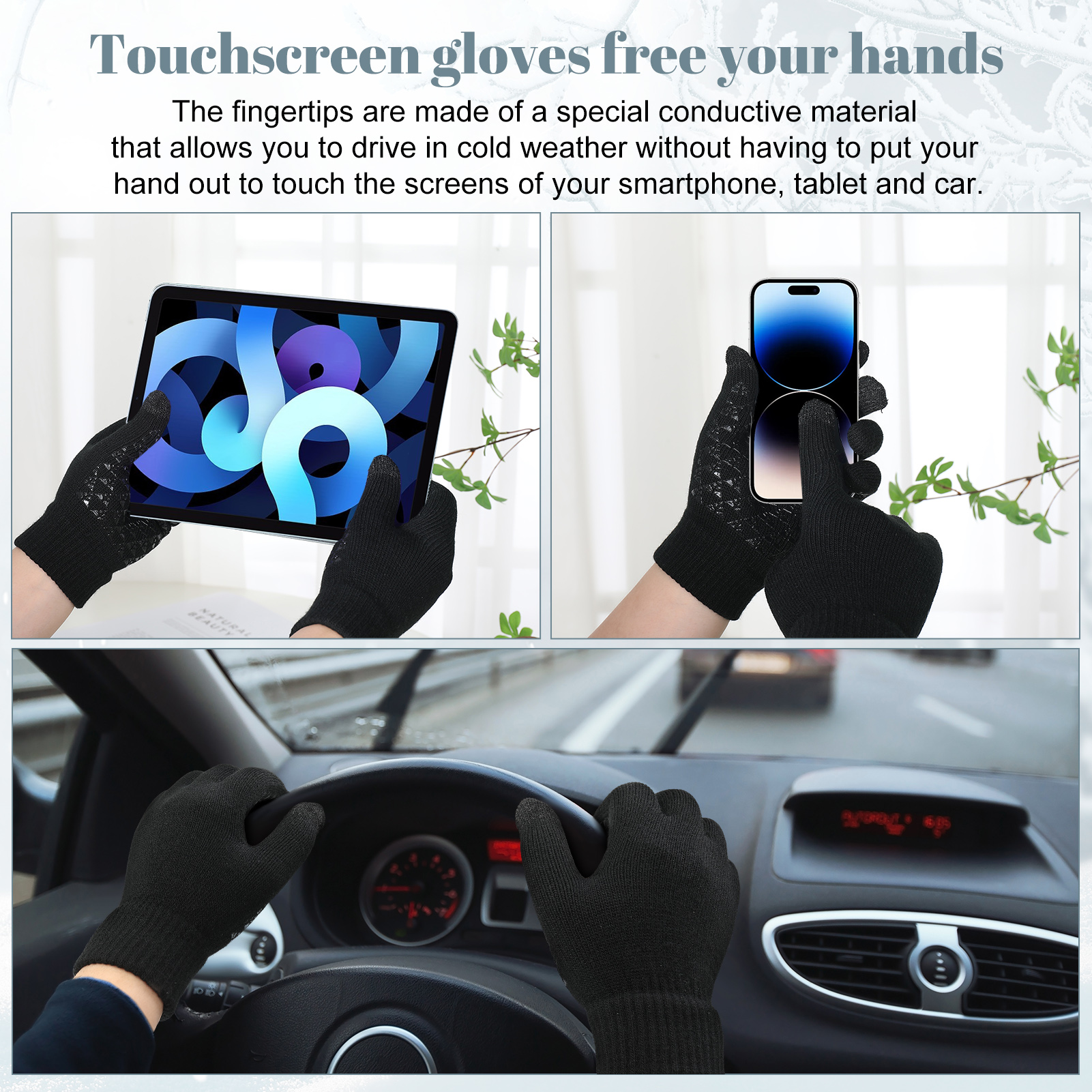 Bocaoying 5 Pcs Winter Hat Scarf Gloves Set, Winter Fleece Lined Beanie Hat Scarf Sock Touchscreen Gloves Set for Men Women