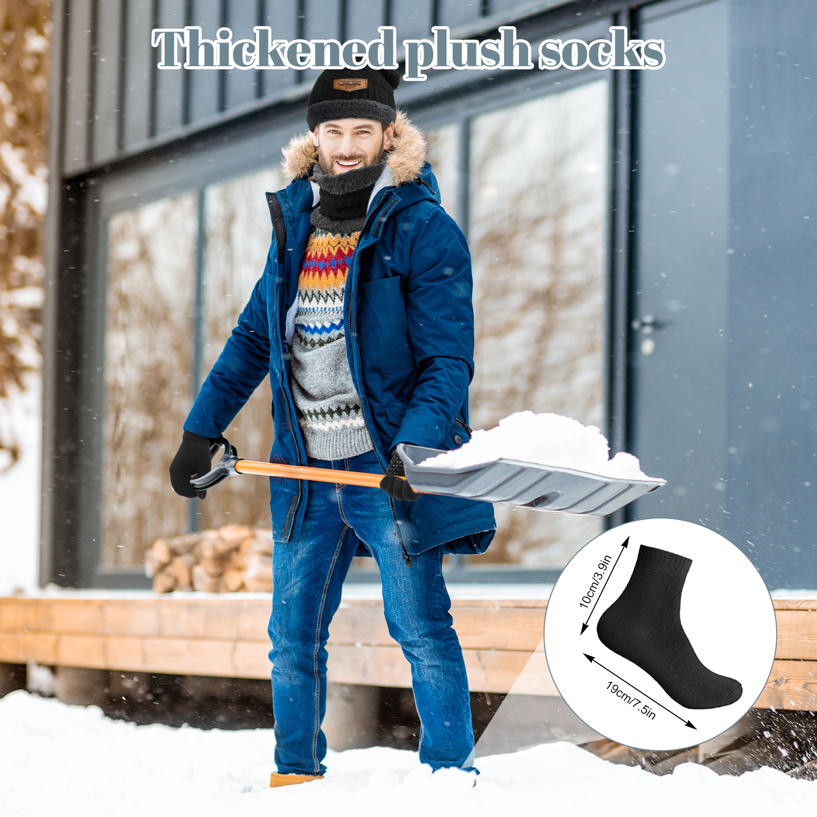 Bocaoying 5 Pcs Winter Hat Scarf Gloves Set, Winter Fleece Lined Beanie Hat Scarf Sock Touchscreen Gloves Set for Men Women