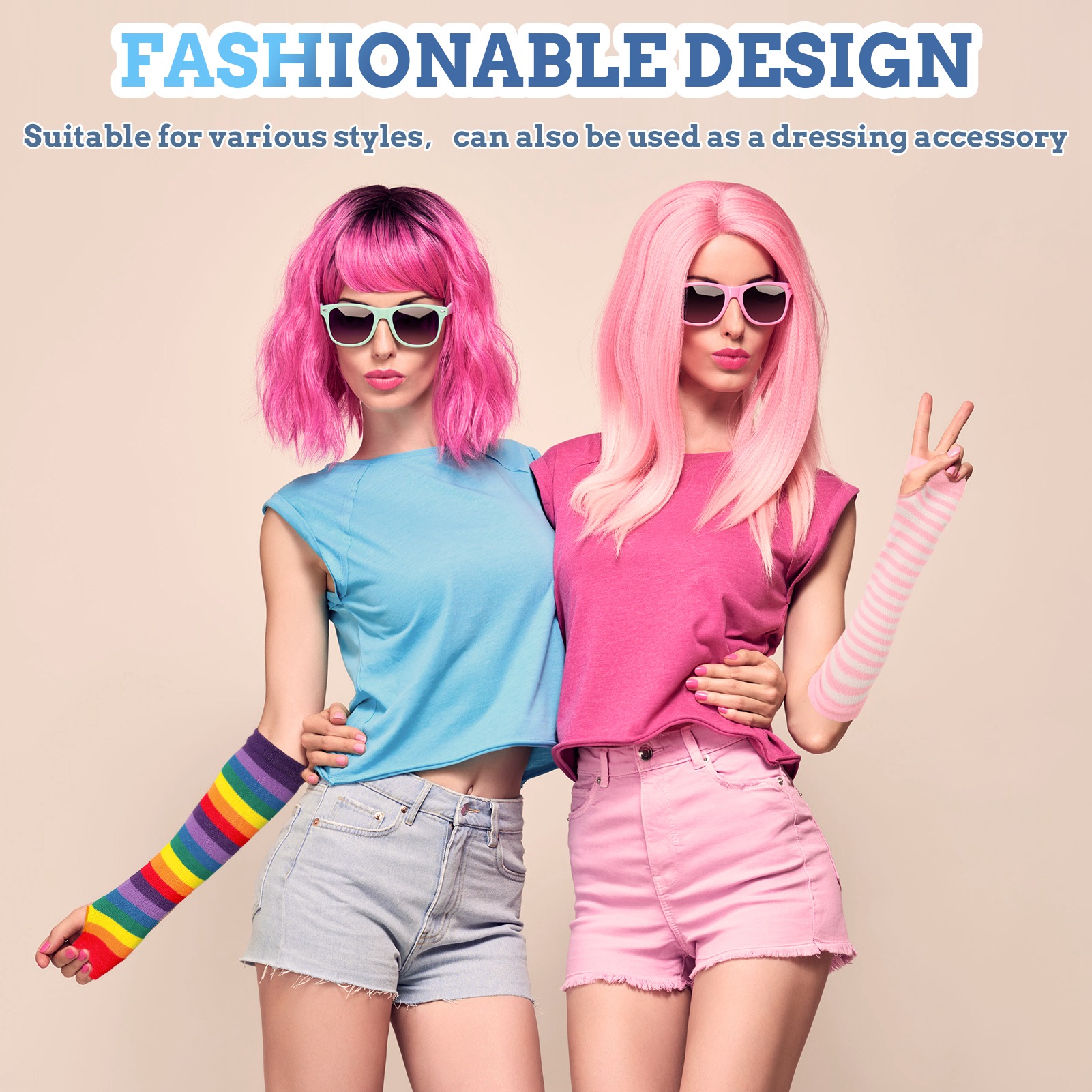 Bocaoying 6 Pairs Arm Warmers For Women, 10.62 inches Fingerless Gloves, Long Gloves Winter Mittens Length Knitted Arm Warmers, Striped Arm Warmers for Women