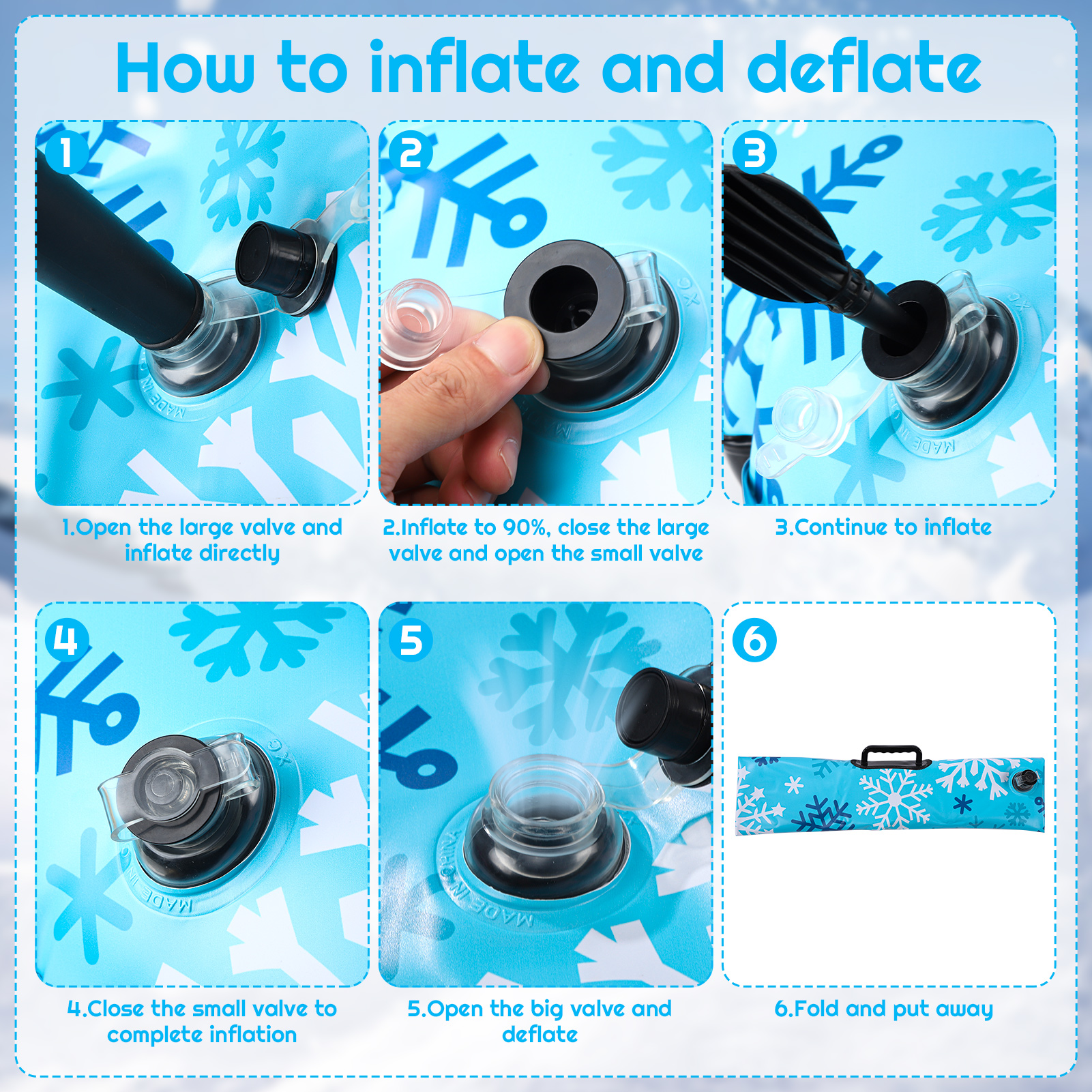 Bocaoying 3 Pack Snow Tubes for Kids, 36" Inflatable Snow Sled, Thickened Heavy Duty Hard Bottom Snow Sleds with Handles, Winter Outdoor Sports Toys for Boys Girls Family Activities