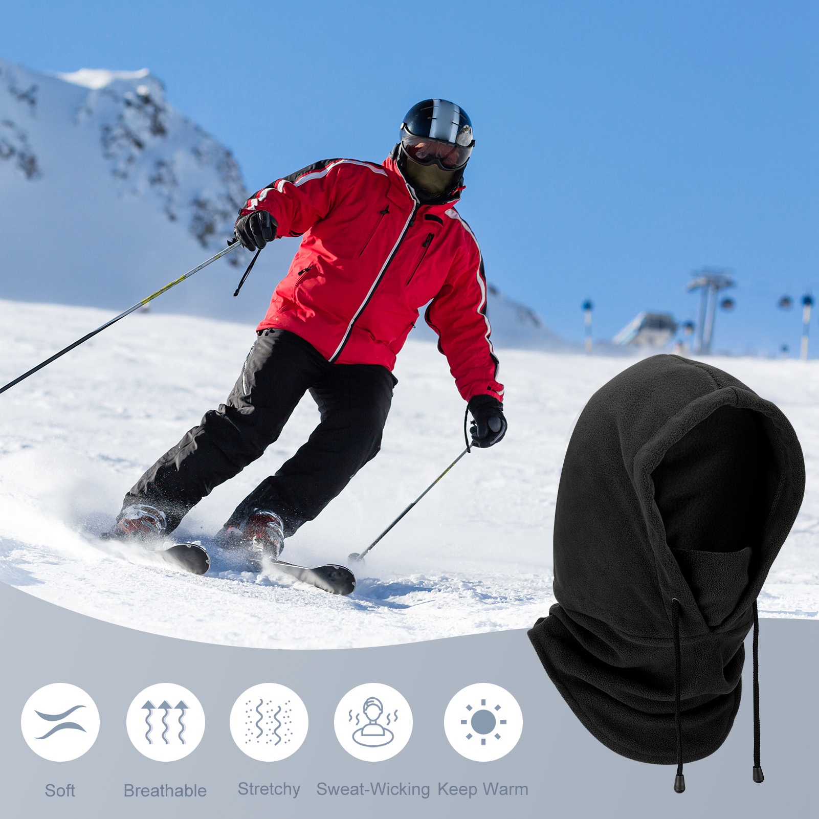 Bocaoying 2 Pcs Balaclava for Women Men, Unisex Ski Mask, Windproof Thermal Face Mask, Cold Weather Neck Warmer, Winter Hat with Mask and Drawstring for Ski Cycling Commuting and More