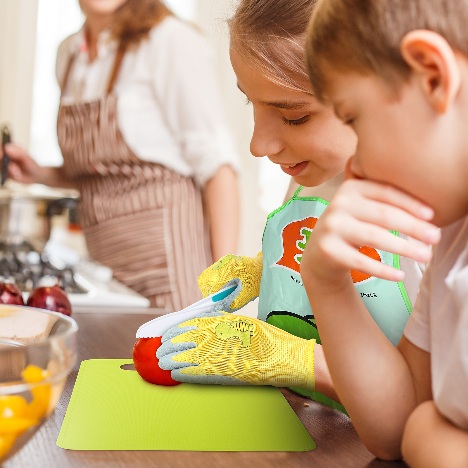 Armscye 20 Pcs Kids Knife Set for Real Cooking, Plastic Kitchen Tools, Toddler Safe Knife Set with Cutting Board Gloves Apron for Age 2-7 Year Old Girl Boy