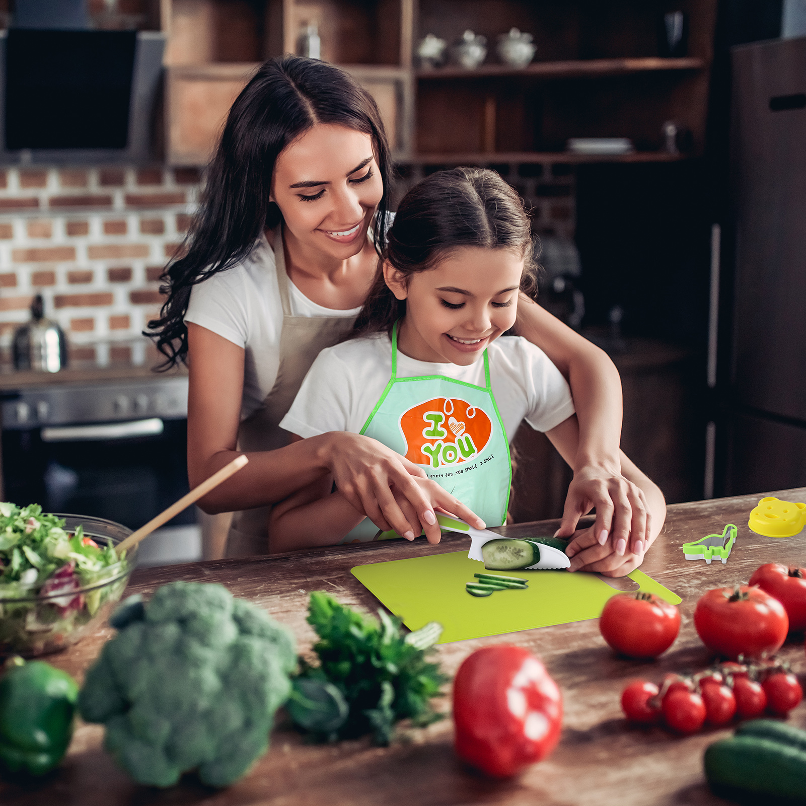 Armscye 20 Pcs Kids Knife Set for Real Cooking, Plastic Kitchen Tools, Toddler Safe Knife Set with Cutting Board Gloves Apron for Age 2-7 Year Old Girl Boy