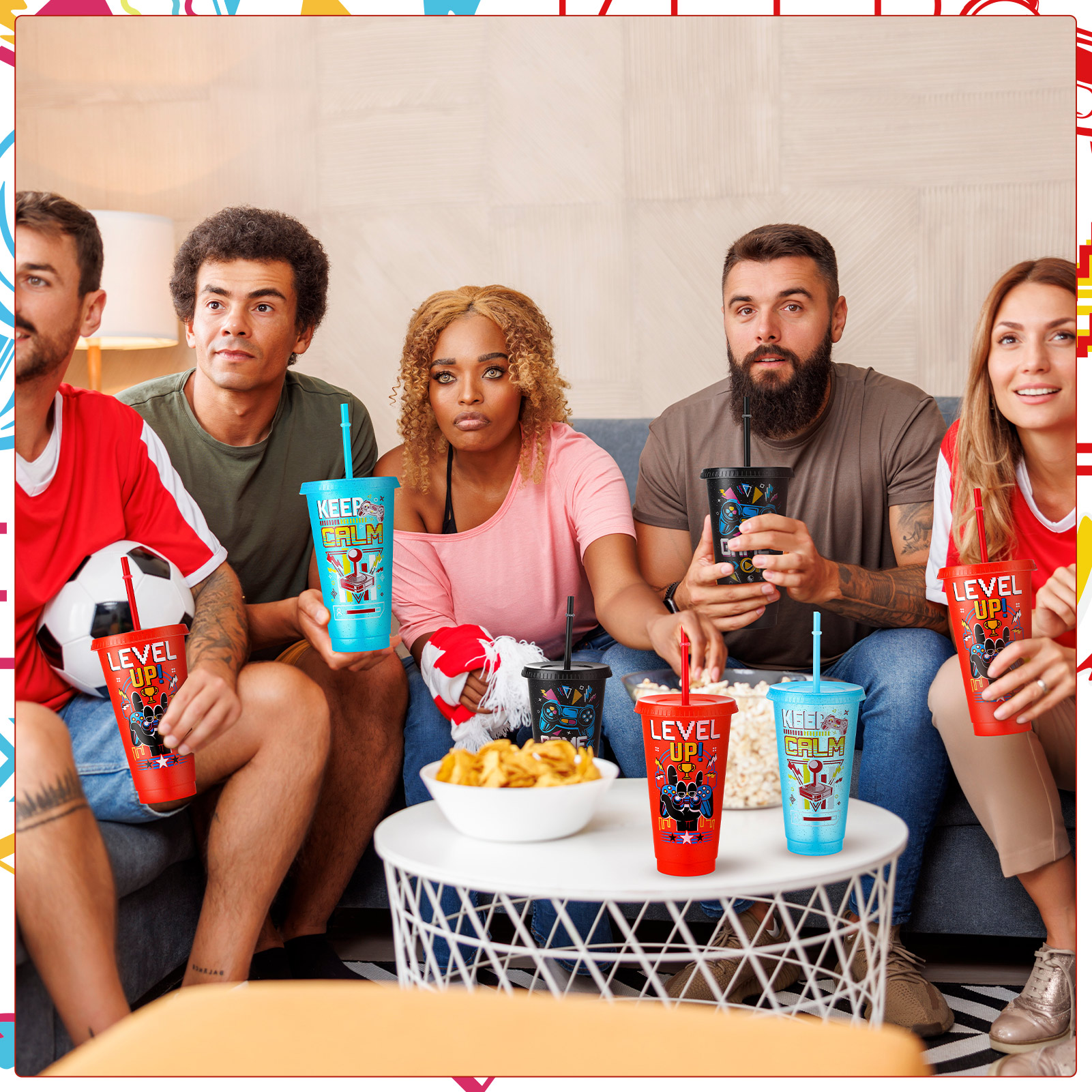 Armscye 12 Pcs Video Game Party Favor Plastic Tumblers, 24 oz Plastic Tumblers with Lids and Straws, Reusable Video Gaming Cups for Classroom, Birthday, Gamer Party Favor Filler Supplies