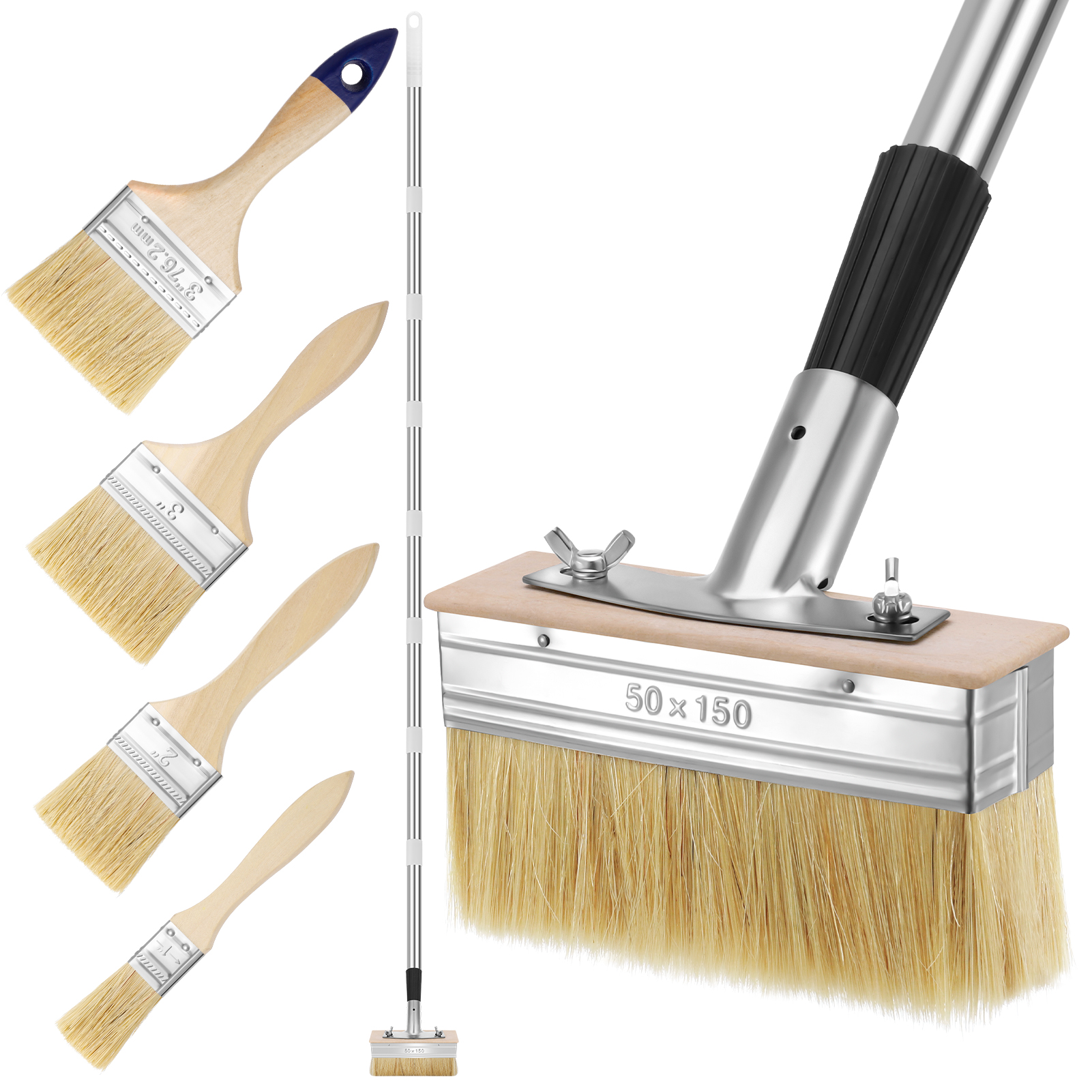 Armscye 6 Pcs Deck Stain Brush Set, Deck Stain Applicator with 60" Long Handle for Woodstains, Oils, Deck Coatings, Fence Wall Furniture