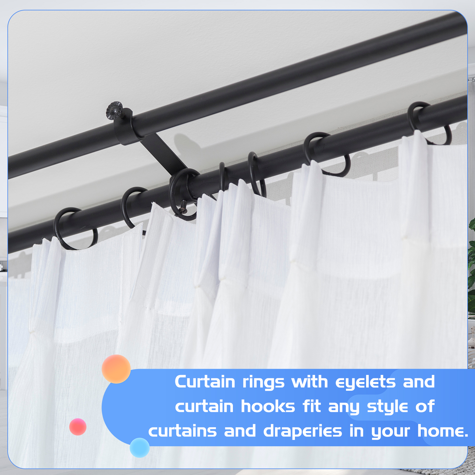 Armscye 44 Pack Metal Drapery Curtain Rings, 1.75 Inch Inner Diameter, Heavy Duty Rustproof Metal Drapery Rings with Pinch Pleat Curtain Hooks, Decorative Clips Rings Fits Up to 1.5" Rods