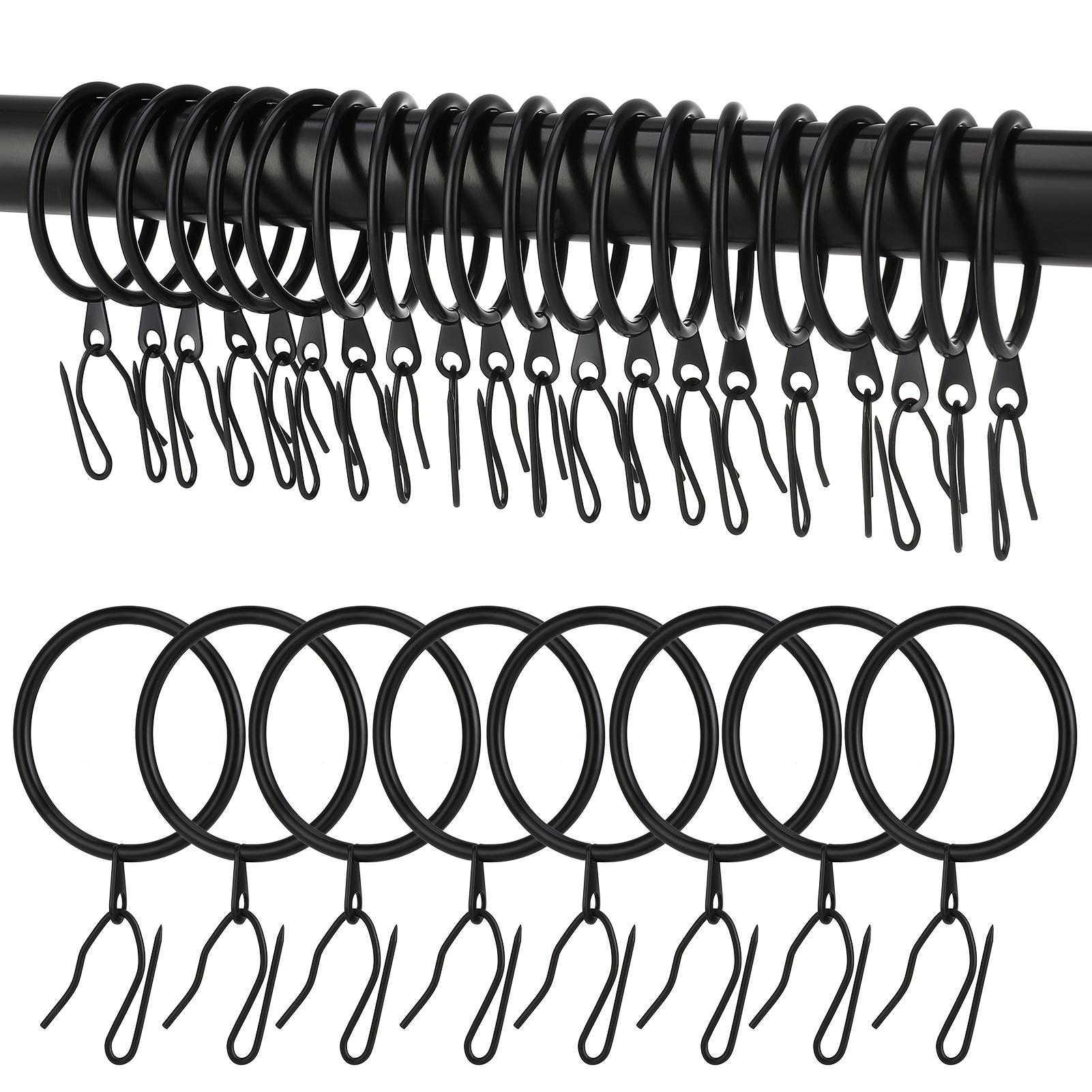 Armscye 44 Pack Metal Drapery Curtain Rings, 1.75 Inch Inner Diameter, Heavy Duty Rustproof Metal Drapery Rings with Pinch Pleat Curtain Hooks, Decorative Clips Rings Fits Up to 1.5" Rods
