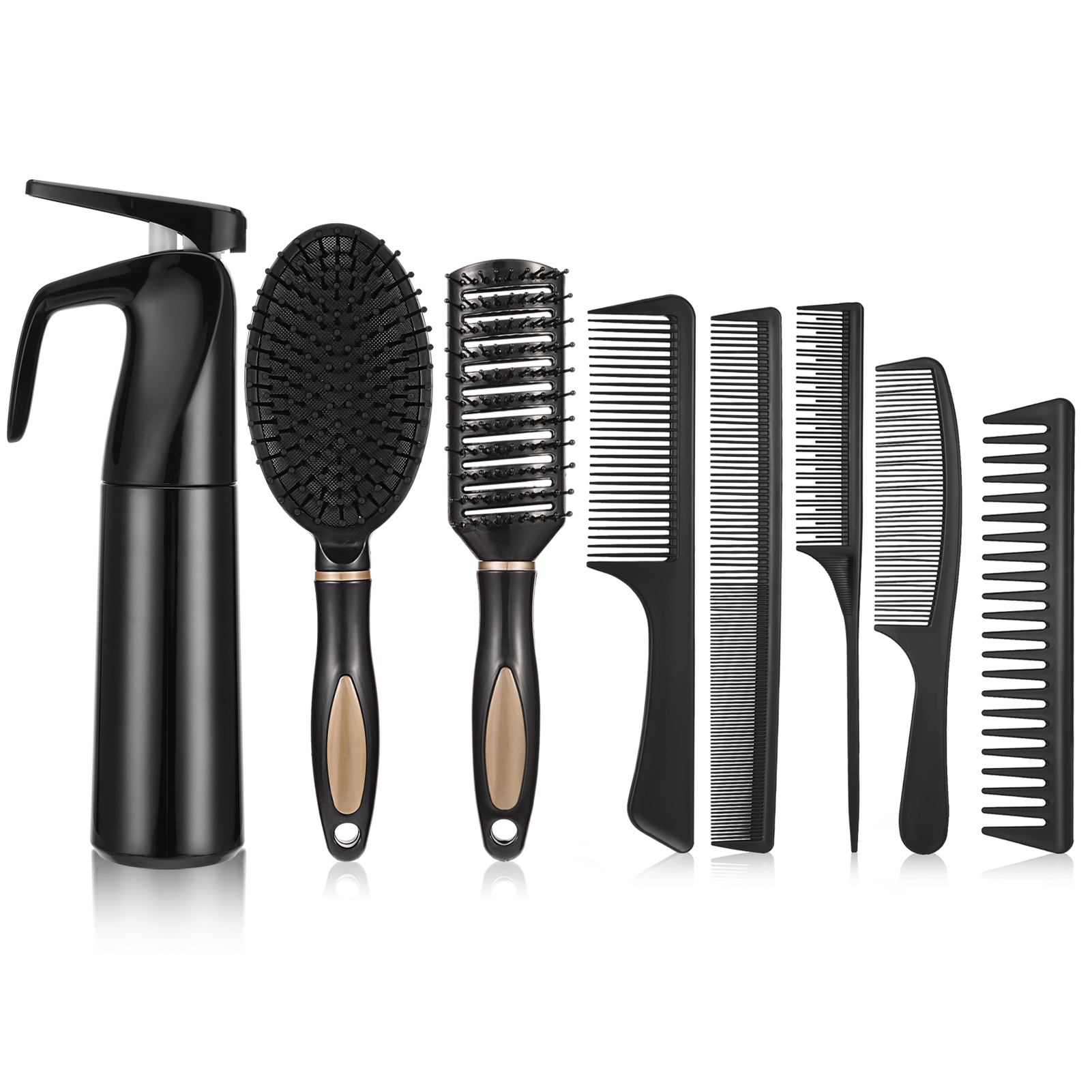 Abaima 8 Pcs Detangling Styling Hair Comb Set-Round&Detangling Brushes with Spray Bottle for Wet/Dry Hair-Styling Kit for Curly/Straight Hair,Home&Salon Use