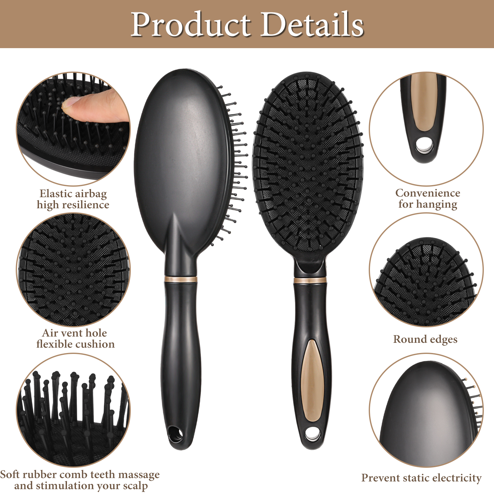 Abaima 8 Pcs Detangling Styling Hair Comb Set-Round&Detangling Brushes with Spray Bottle for Wet/Dry Hair-Styling Kit for Curly/Straight Hair,Home&Salon Use