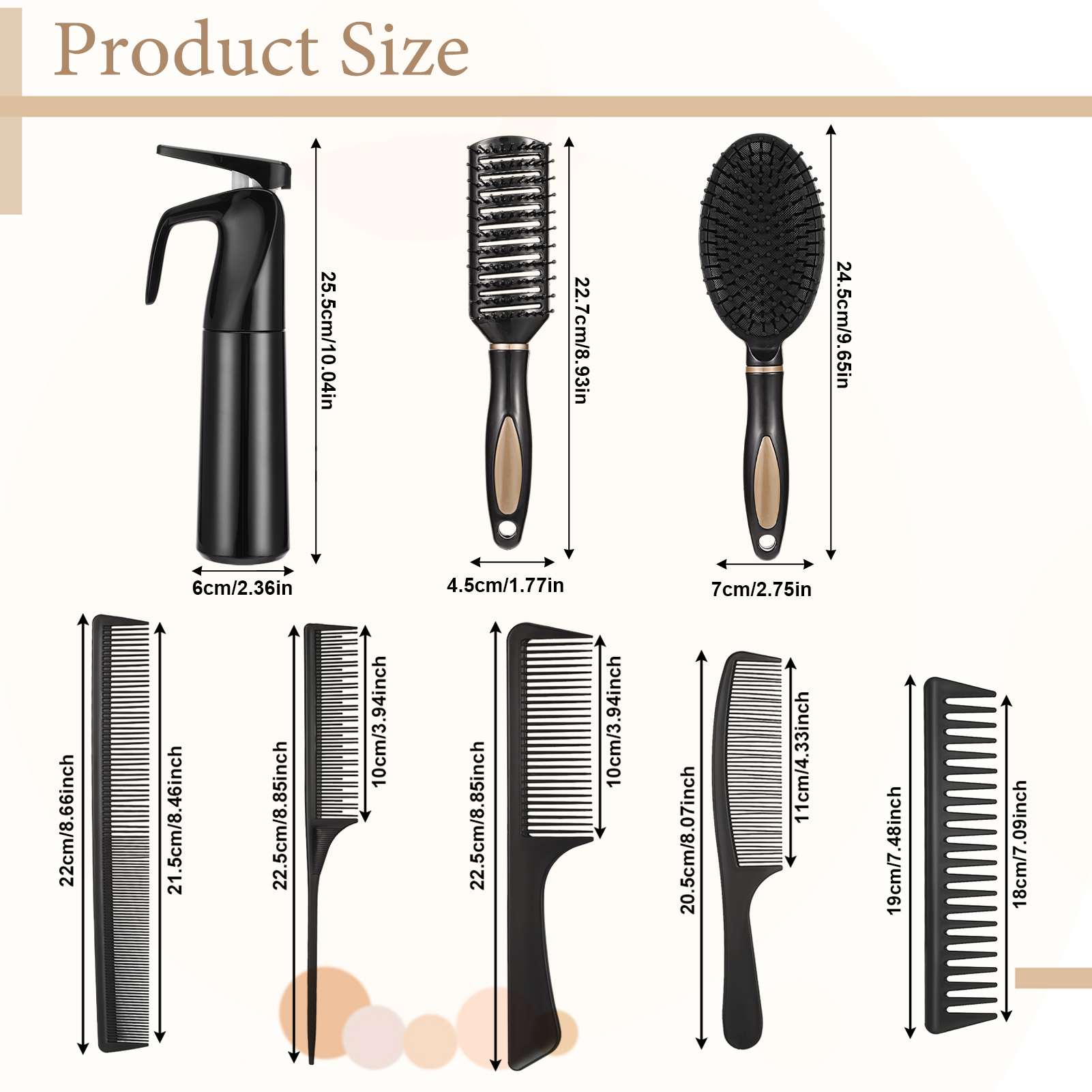 Abaima 8 Pcs Detangling Styling Hair Comb Set-Round&Detangling Brushes with Spray Bottle for Wet/Dry Hair-Styling Kit for Curly/Straight Hair,Home&Salon Use