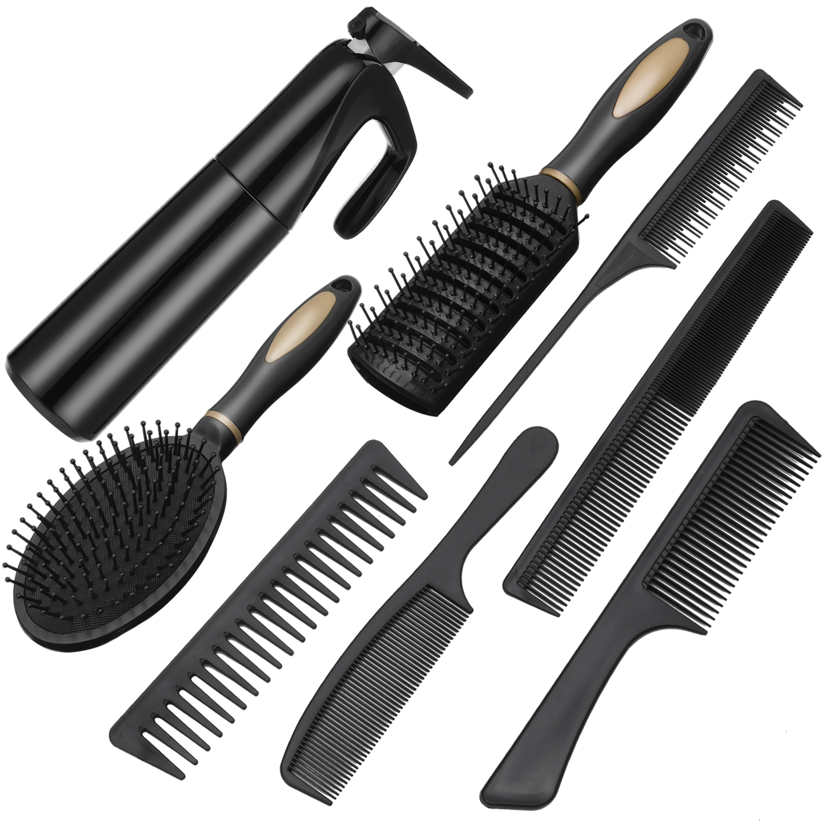 Abaima 8 Pcs Detangling Styling Hair Comb Set-Round&Detangling Brushes with Spray Bottle for Wet/Dry Hair-Styling Kit for Curly/Straight Hair,Home&Salon Use