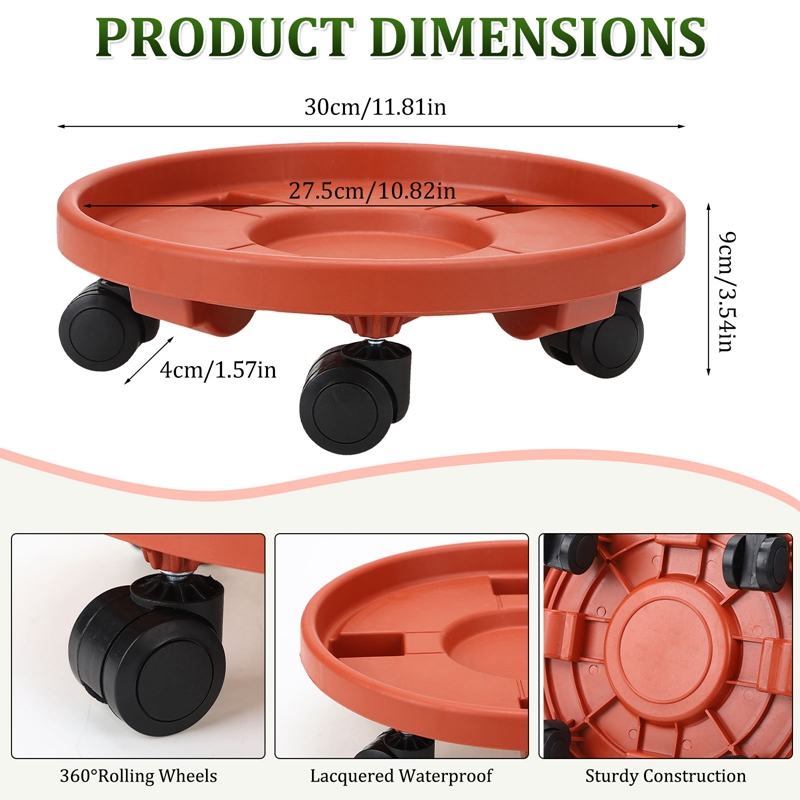 topjuju 4Pcs 12 inch Heavy-duty Plant Caddies with Wheels, Plastic Plant Roller Stands, Pot Movers Plant Saucer on Wheels Indoor Outdoor Plant with Casters Planter Tray Coaster