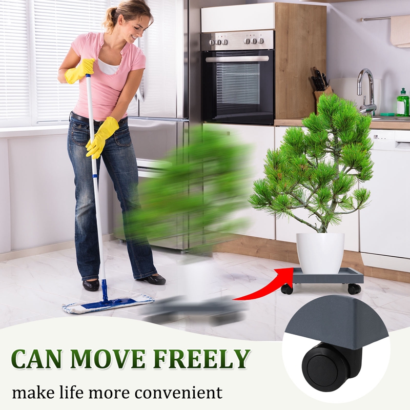 topjuju 2 Pcs Square Plant Caddies, 14 Inch Planter Stand with Wheels, Heavy Duty Coaster Roller Base Tray with Casters, Flower Pot Holder for Indoor Outdoor