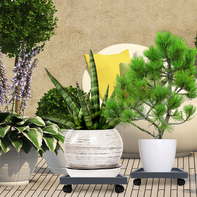 topjuju 2 Pcs Square Plant Caddies, 14 Inch Planter Stand with Wheels, Heavy Duty Coaster Roller Base Tray with Casters, Flower Pot Holder for Indoor Outdoor