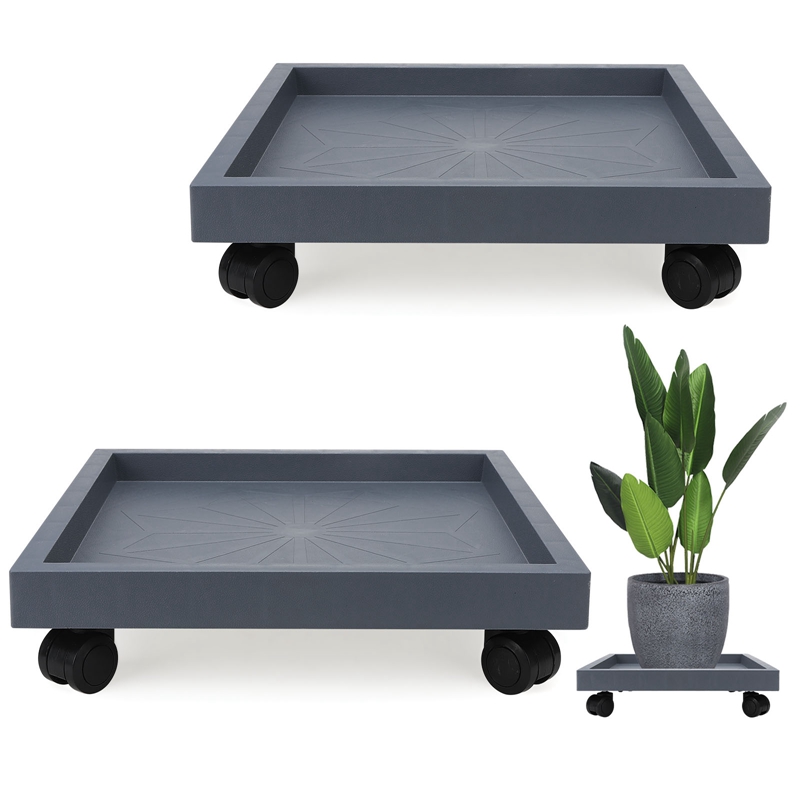topjuju 2 Pcs Square Plant Caddies, 14 Inch Planter Stand with Wheels, Heavy Duty Coaster Roller Base Tray with Casters, Flower Pot Holder for Indoor Outdoor