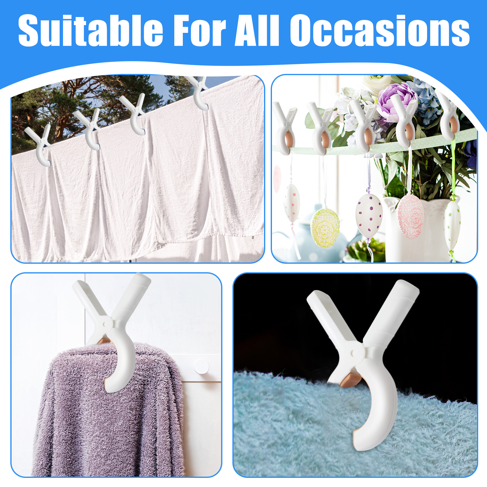 Topekada 20 Pcs Beach Towel Clips, Plastic Clothes Pins, Heavy Duty Clothes Pins for Daily Laundry Room, Towel Holder Clips for Beach Chairs Clothes Pool Boat