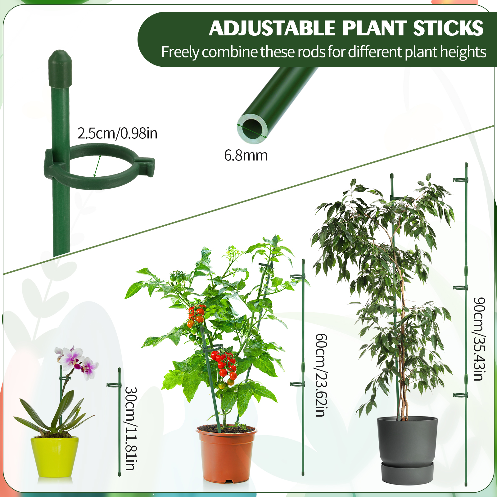 topjuju 270 Pcs Plant Stakes and Supports Kit, Included 60 Pcs Garden Single Stem Plant Stick, Clips, Connect Pipe and Plant Ties for Indoor Outdoor Orchid Peppers Tomato