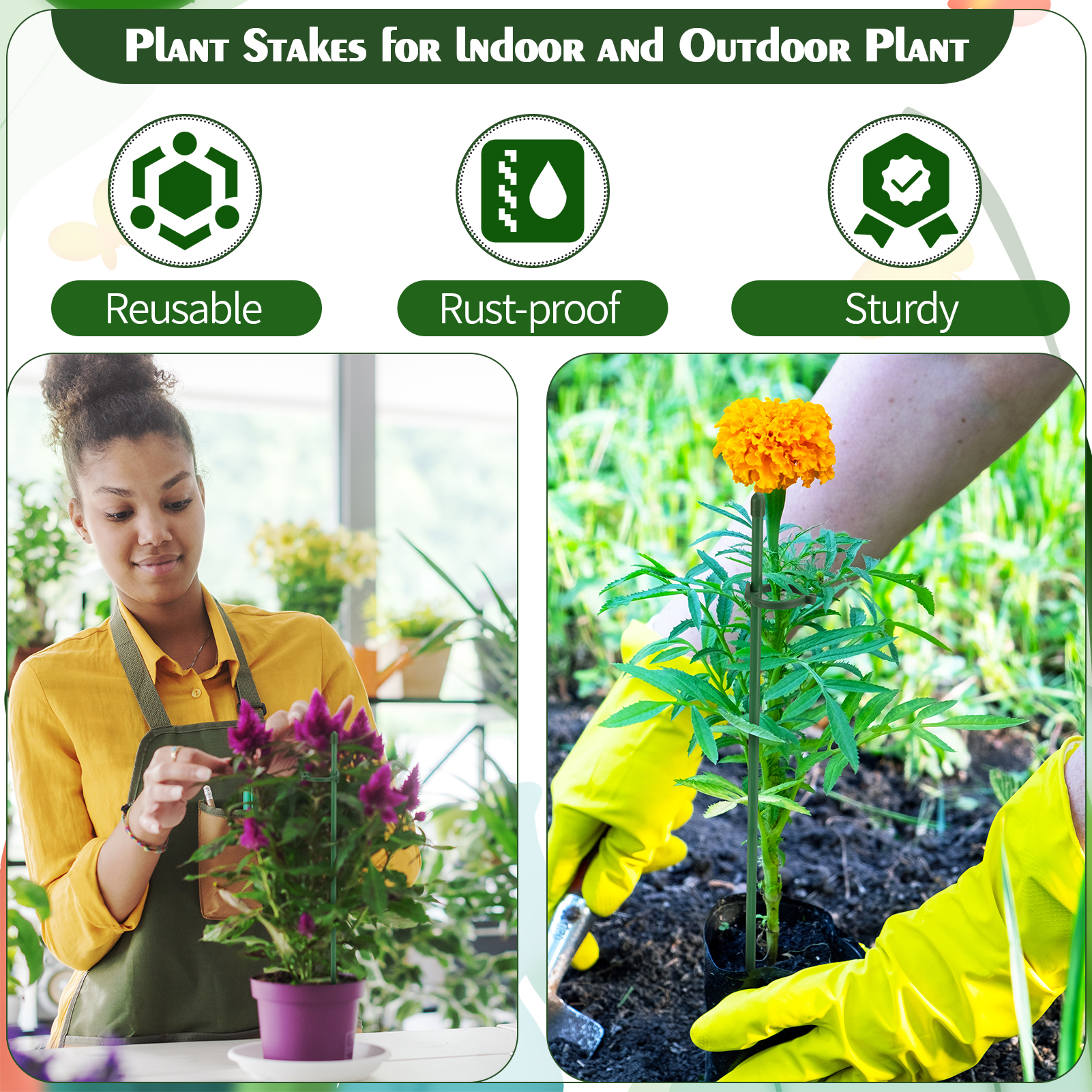 topjuju 270 Pcs Plant Stakes and Supports Kit, Included 60 Pcs Garden Single Stem Plant Stick, Clips, Connect Pipe and Plant Ties for Indoor Outdoor Orchid Peppers Tomato