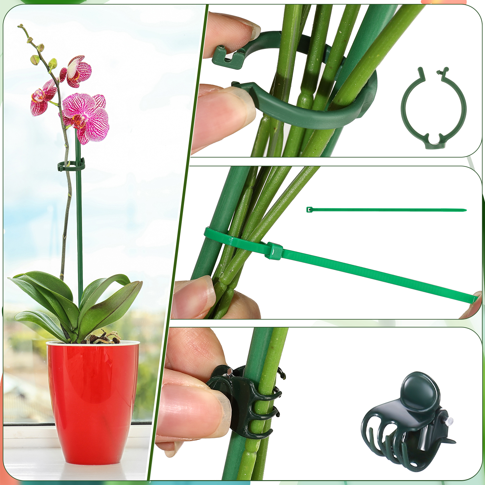 topjuju 270 Pcs Plant Stakes and Supports Kit, Included 60 Pcs Garden Single Stem Plant Stick, Clips, Connect Pipe and Plant Ties for Indoor Outdoor Orchid Peppers Tomato